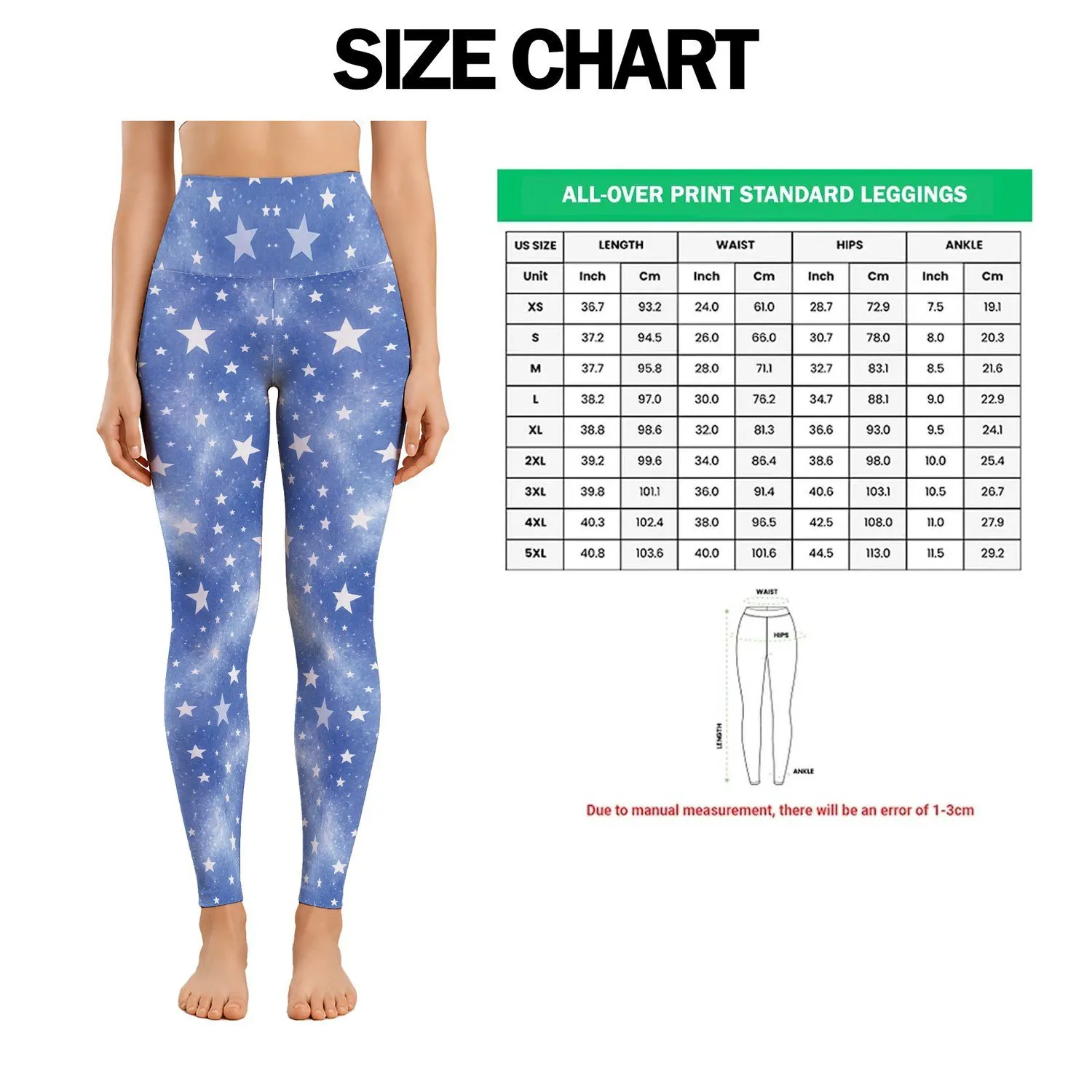 Scattered White Stars On Periwinkle Blue For Yoga, Pilates And Everyday Errands Leggings - 1