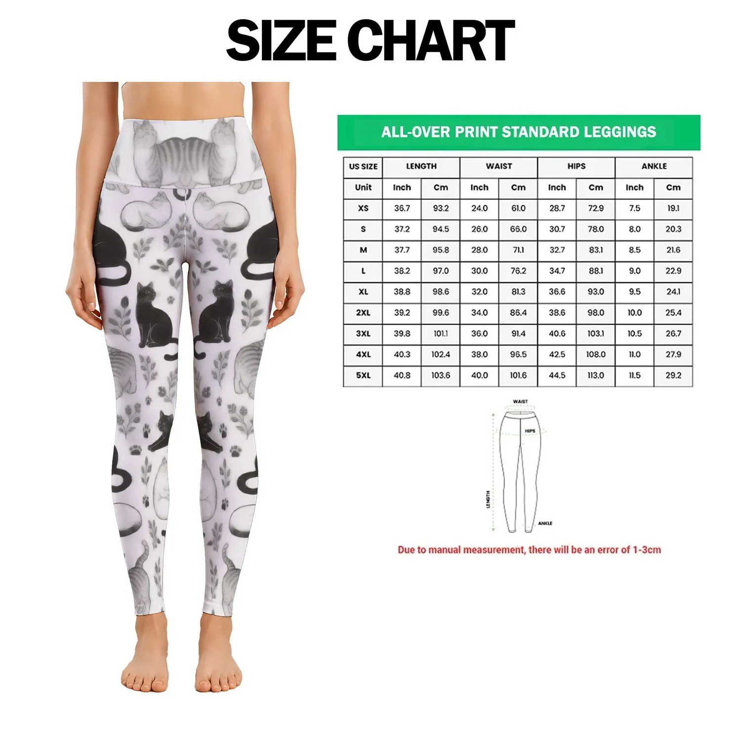 Playful Black And White Cats For Yoga, Pilates And Everyday Casual Style Leggings - 1