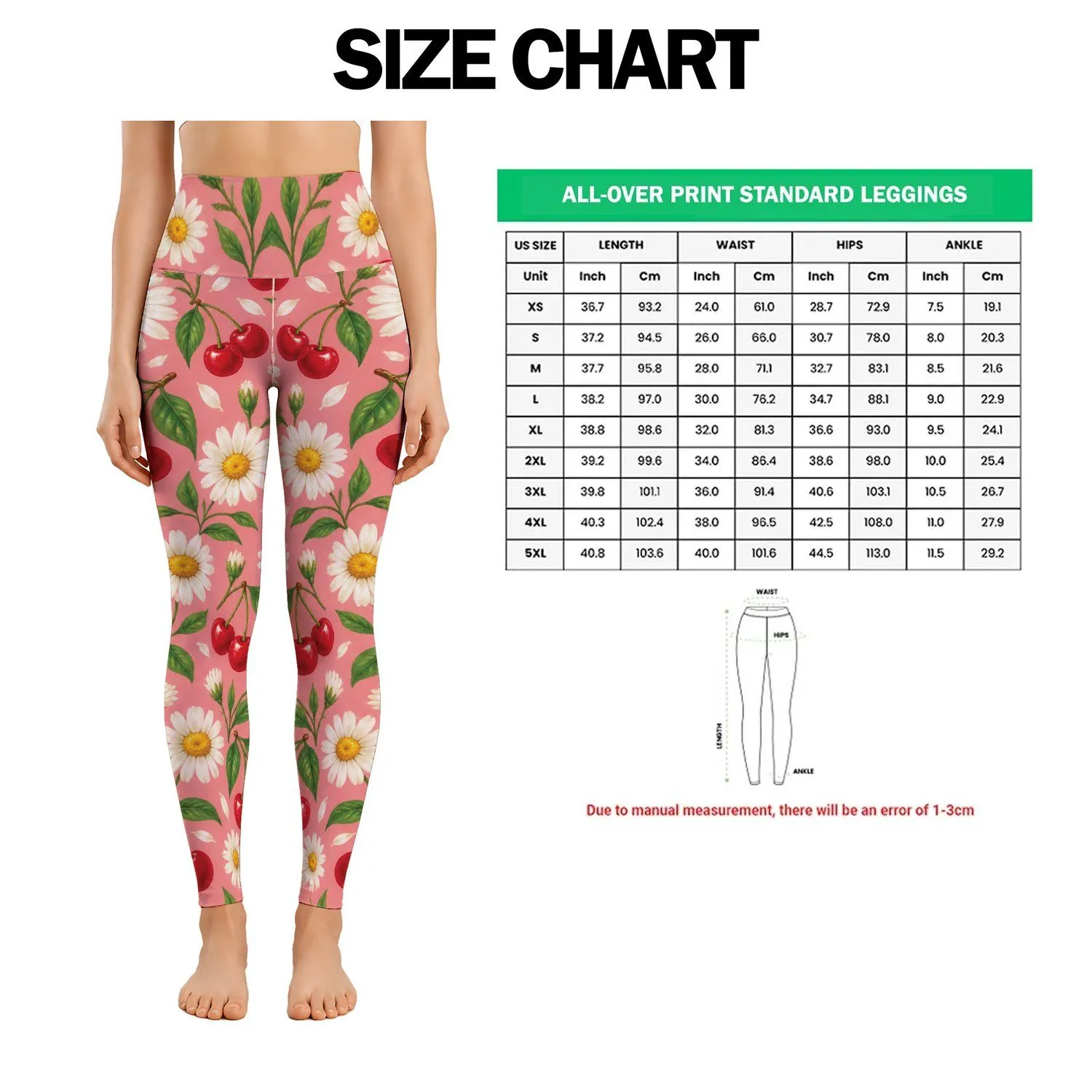 Daisy And Cherry Garden Motifs For Yoga, Pilates And Sunny Everyday Outings Leggings - 1