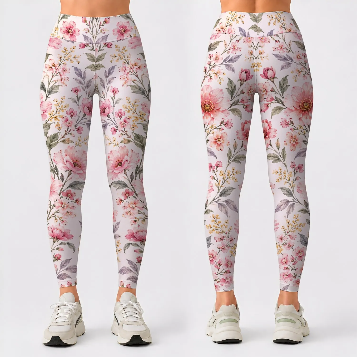 Soft Pink Wildflower Florals for Yoga, Pilates, and Everyday Studio-to-Street Style Leggings - 1