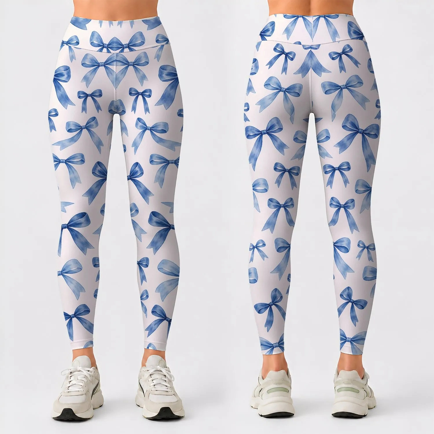 Blue Satin Bows for Yoga, Pilates, Commuting and Everyday Style Leggings - 1