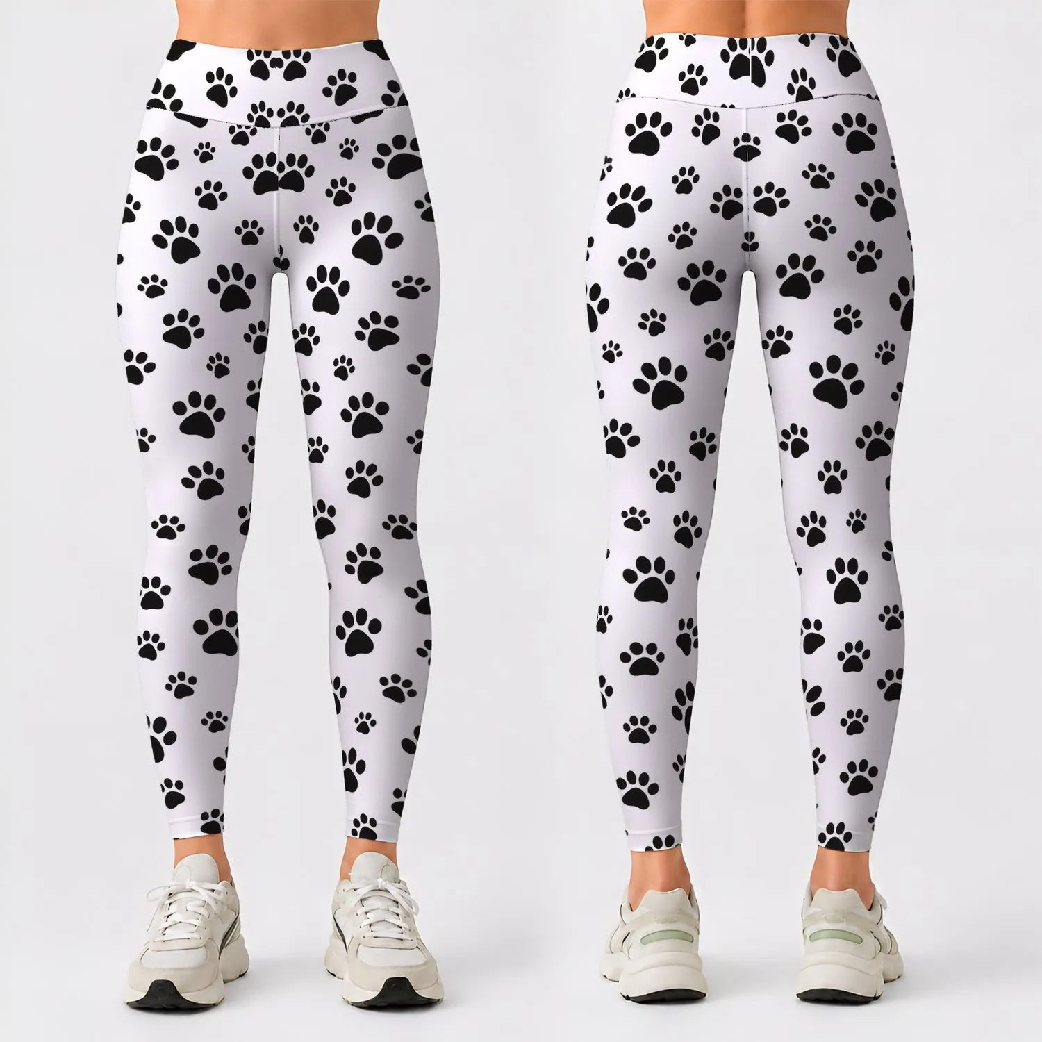 Black Paw Prints for Yoga, Pilates, and Everyday Pet Lover Style Leggings - 1