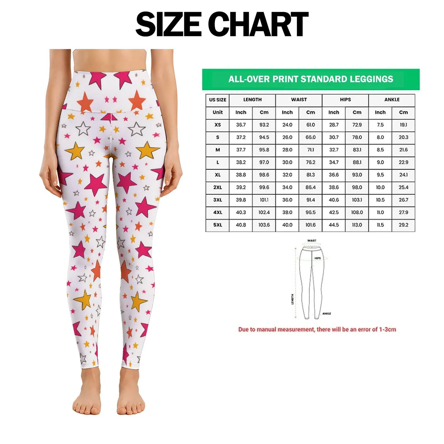 Bright Multicolor Five-Point Stars for Yoga, Pilates and Everyday Active Lifestyle Leggings - 1