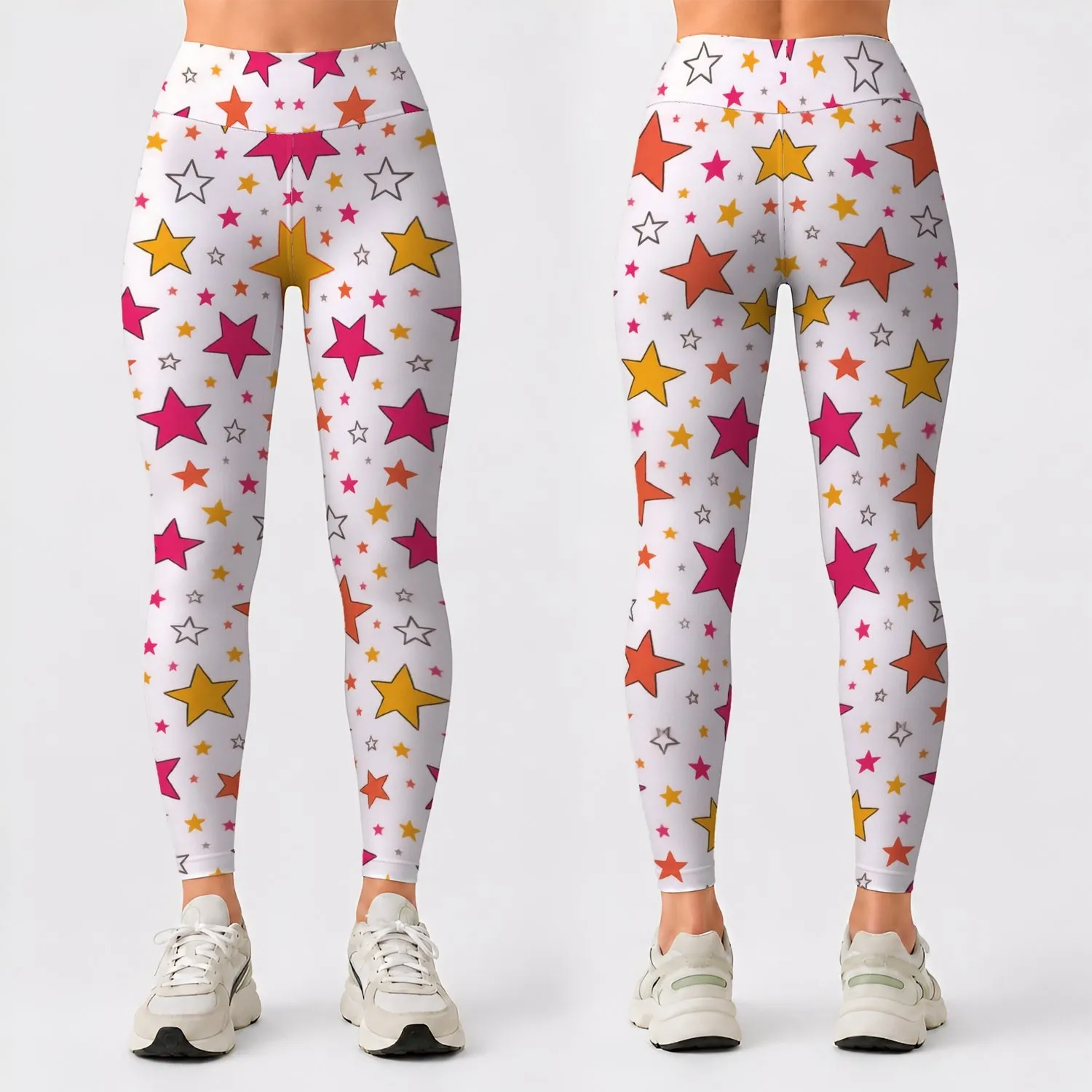 Bright Multicolor Five-Point Stars for Yoga, Pilates and Everyday Active Lifestyle Leggings - 1