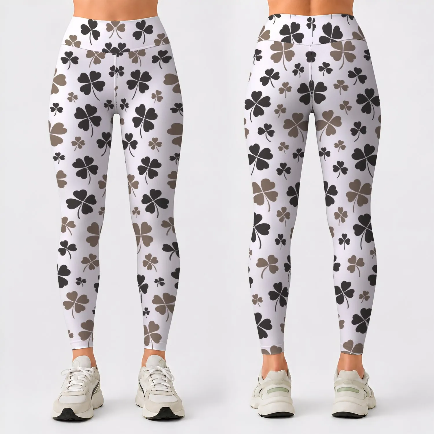 Ivory Four-Leaf Clover Motifs for Yoga, Pilates and Everyday Errands for Active Women Leggings - 1