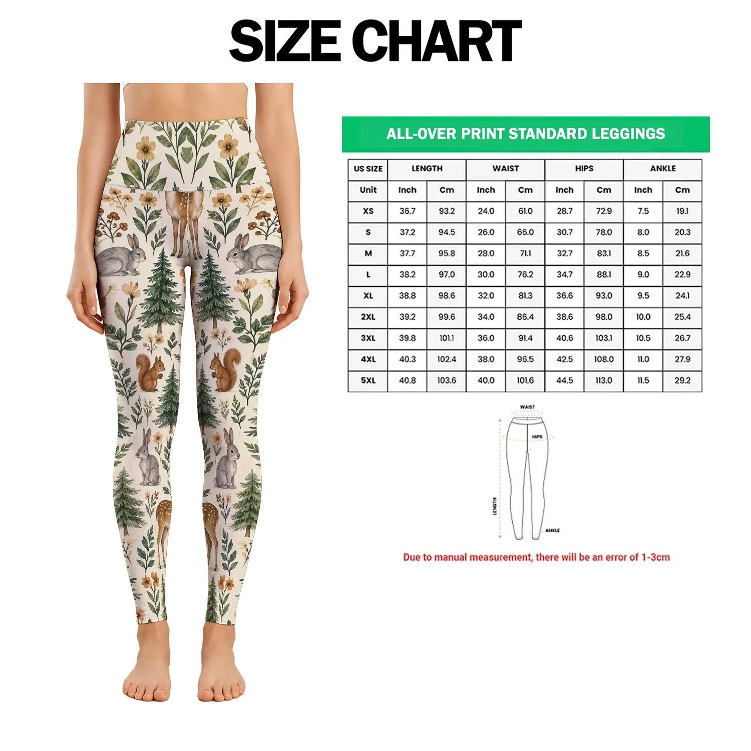 Woodland Fox Rabbit Deer Motifs for Yoga Pilates and Everyday Adventures Leggings - 1