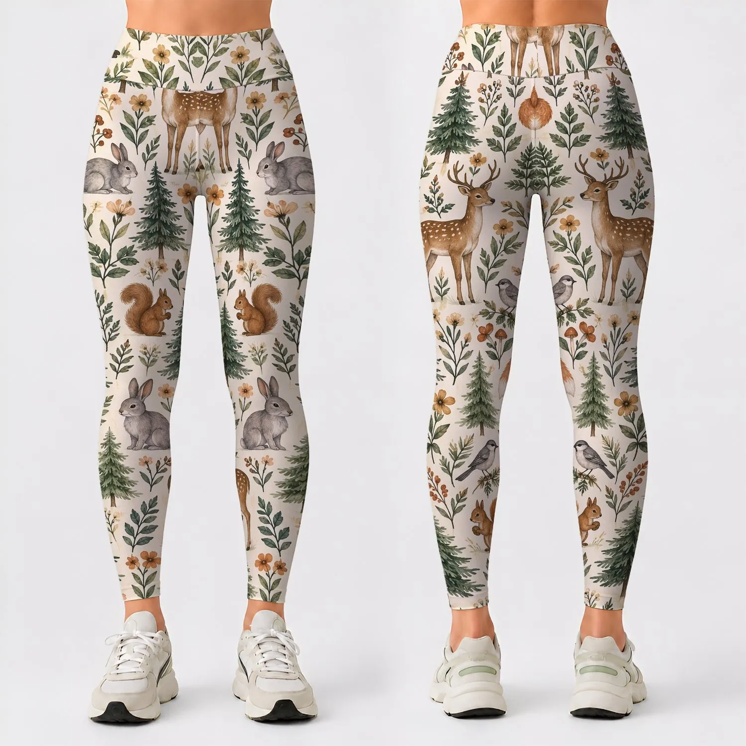 Woodland Fox Rabbit Deer Motifs for Yoga Pilates and Everyday Adventures Leggings - 1