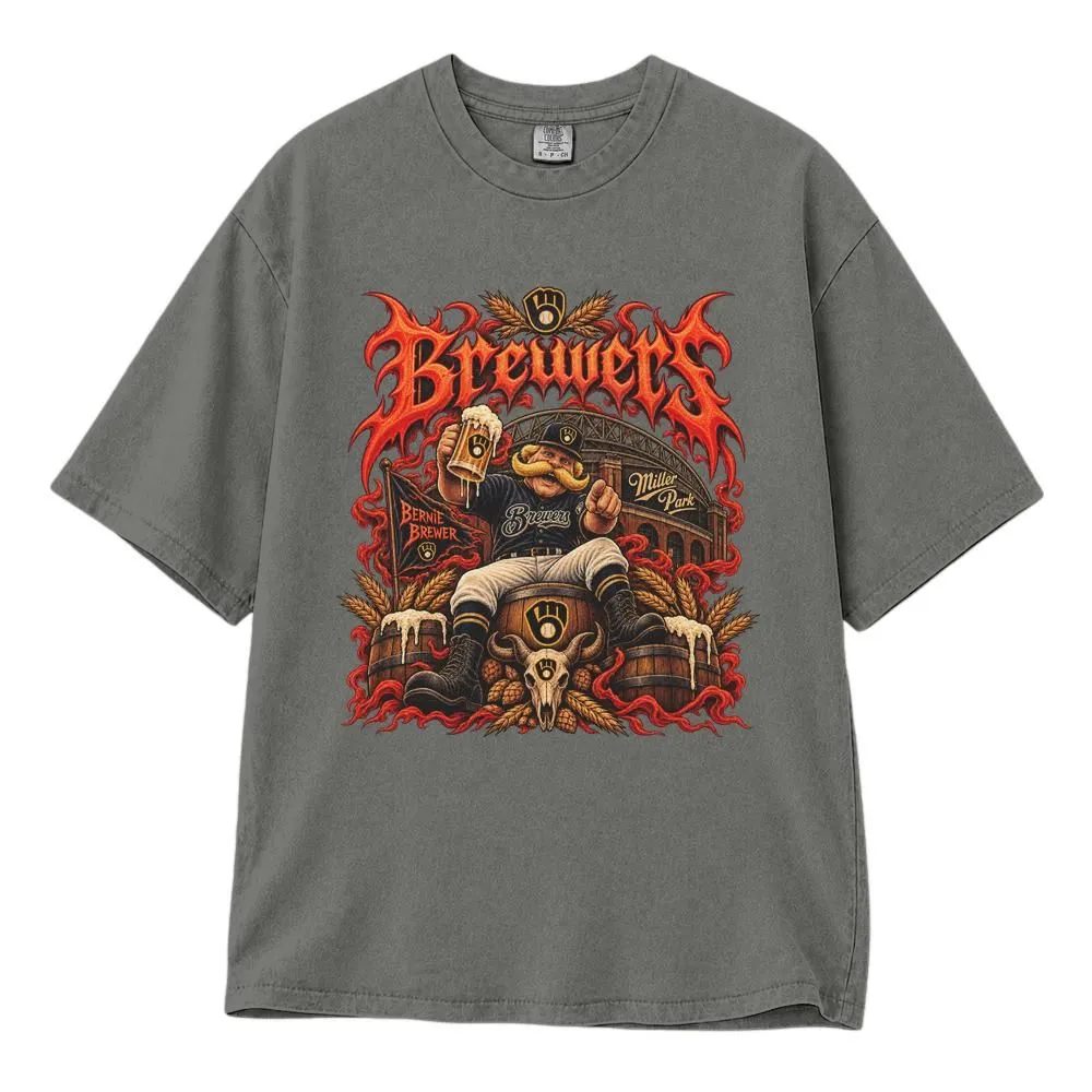 Milwaukee Brewers Shirt, Gothic Death Metal Brewer Bear Baseball Fan Art, Tee Hoodie Sweatshirt - 1