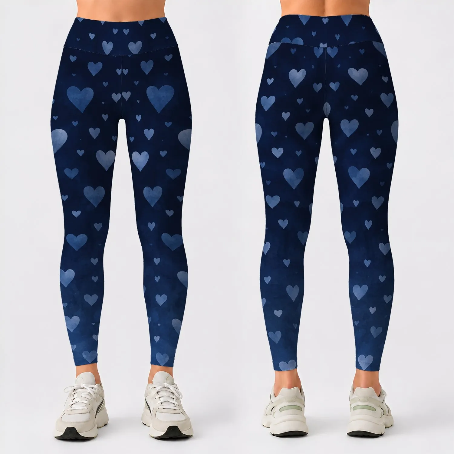 Navy Gradient Hearts for Yoga, Gym Workouts and Outdoor Running Leggings - 1