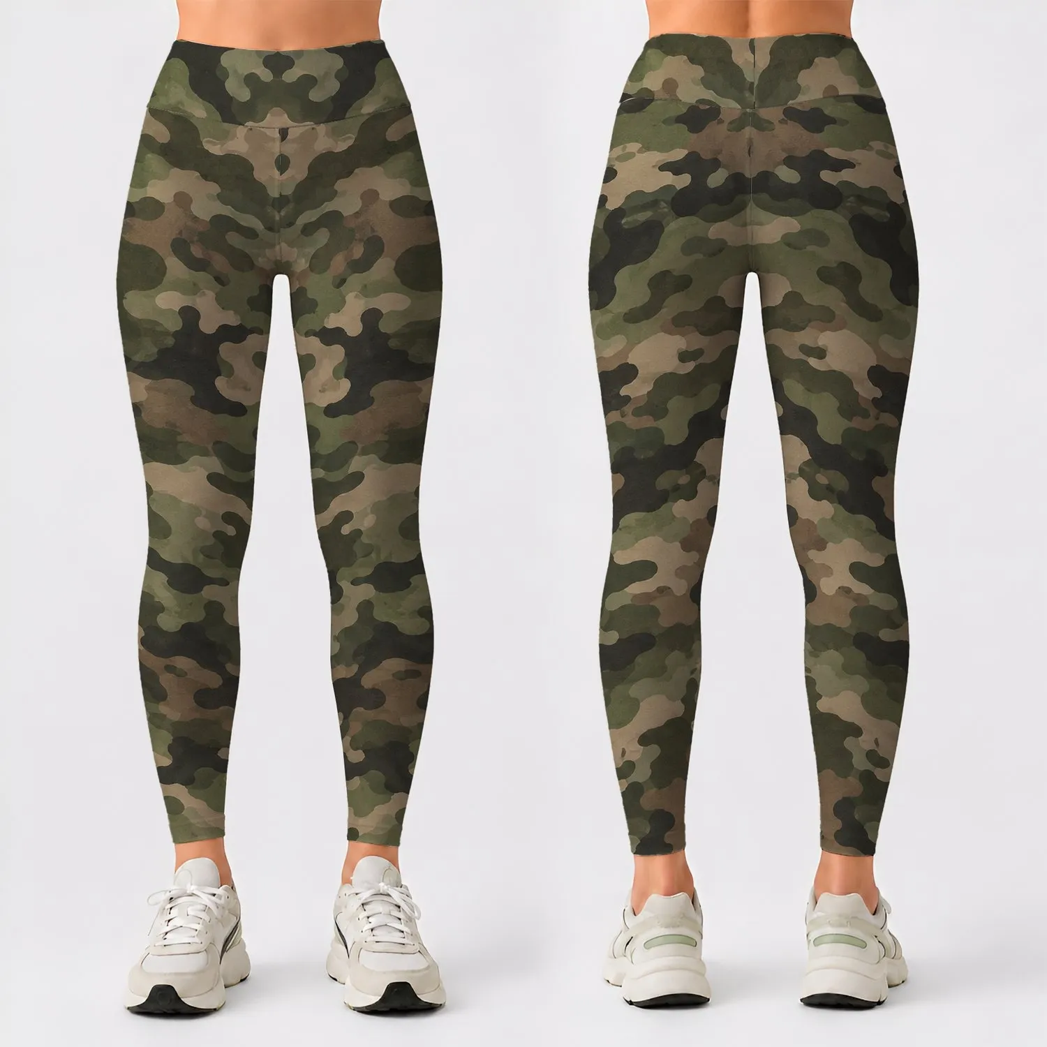 Muted Sage Woodland Camouflage earth-tone organic shapes Muted Sage Woodland Camo for Yoga, Leggings - 1