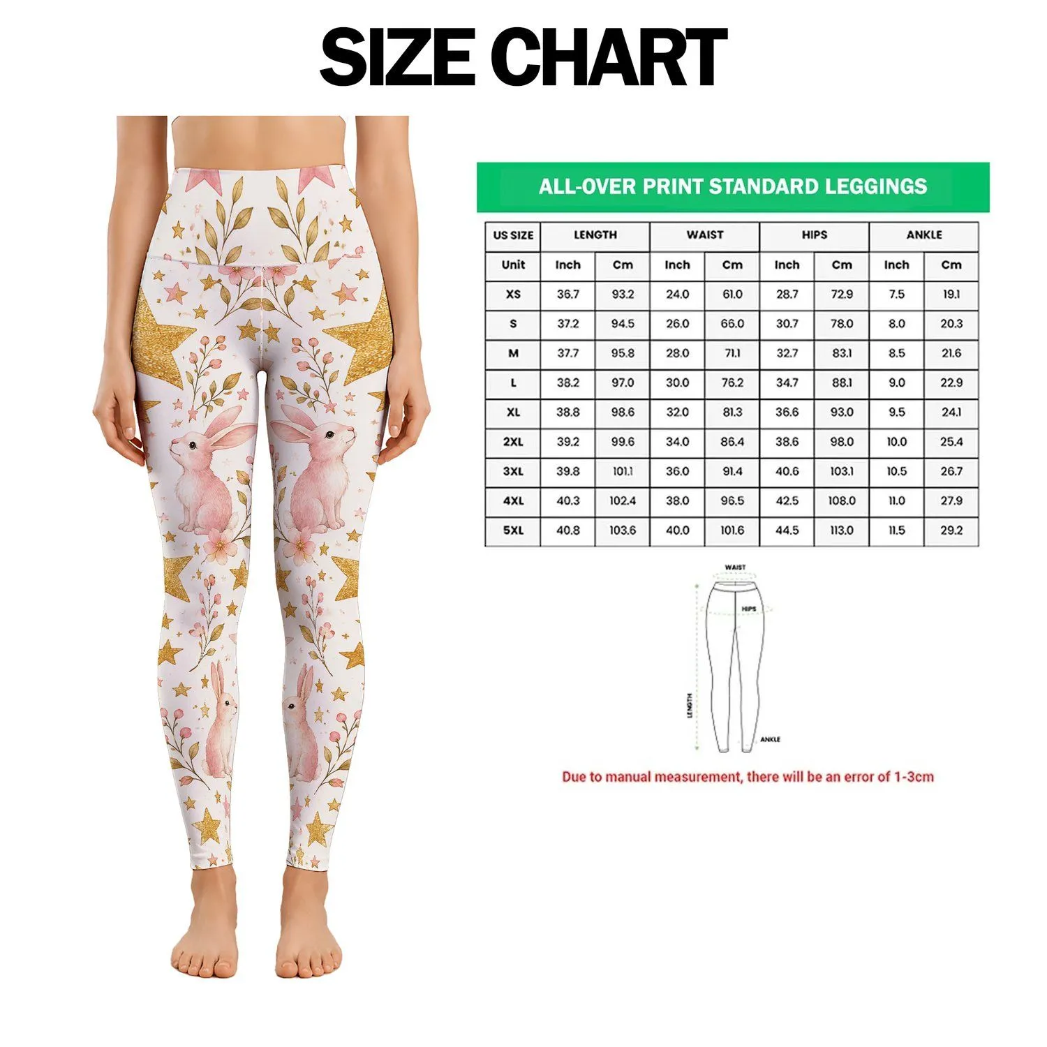 Golden Stars and Blush Bunnies for Yoga, Pilates, Commuting and Everyday Activewear Leggings - 1