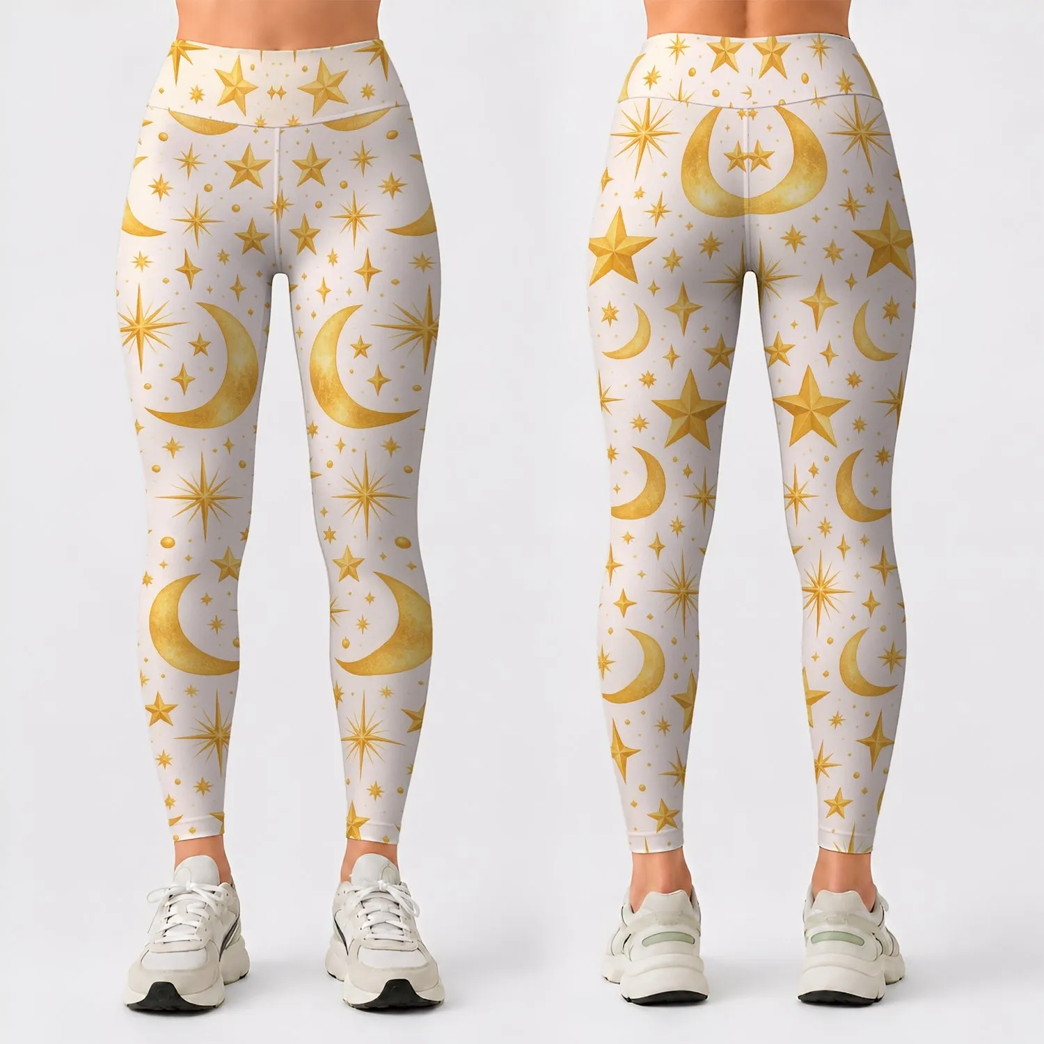 Golden Stars and Crescent Moons for Yoga, Pilates, and Everyday Outings Leggings - 1