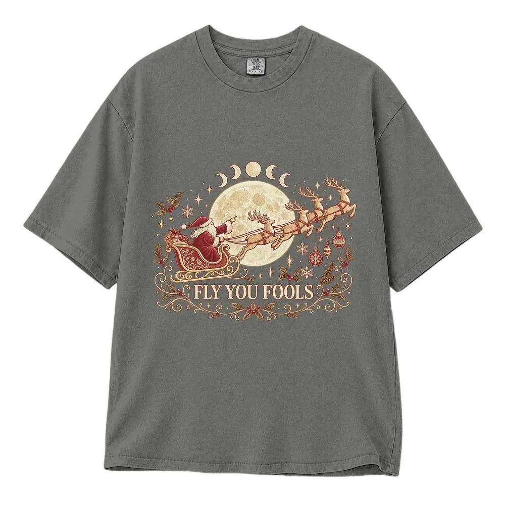Wizard Christmas Fly You Fools Shirt, Red Mens Holiday Fantasy Shirt, Santa Sleigh and Reindeer Tee, Hoodie, Sweatshirt - 1