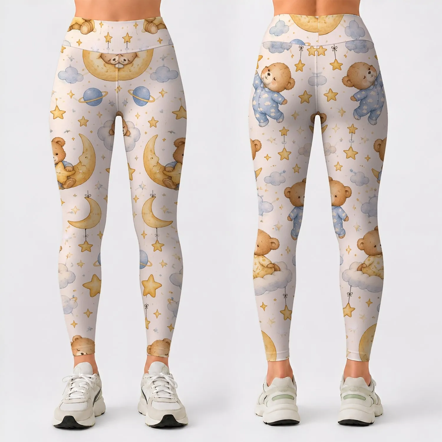 Moon Bears And Crescent Stars For Cozy Yoga, Pilates, And Everyday Adventures Leggings - 1