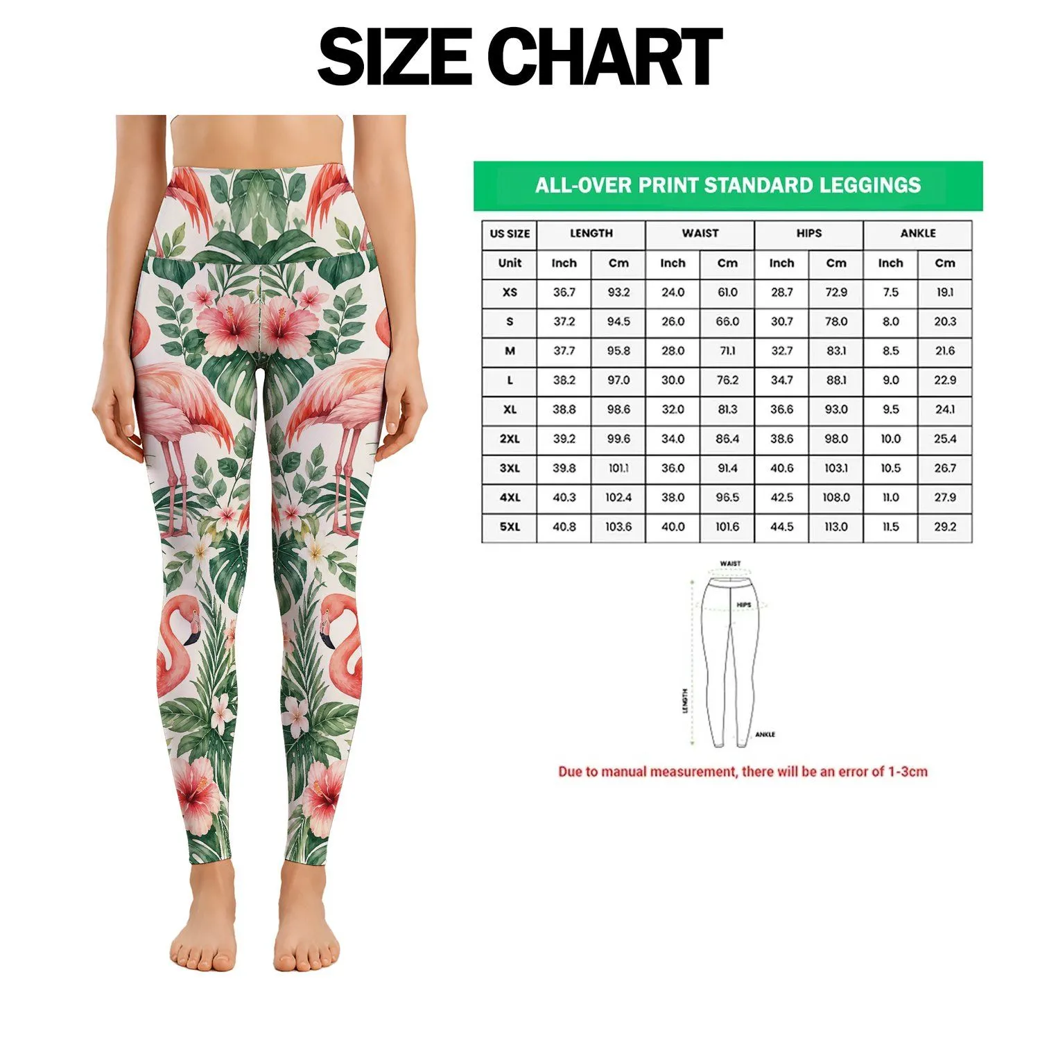 Flamingo And Tropical Leaves For Yoga, Pilates, Travel And Everyday Style Leggings - 1