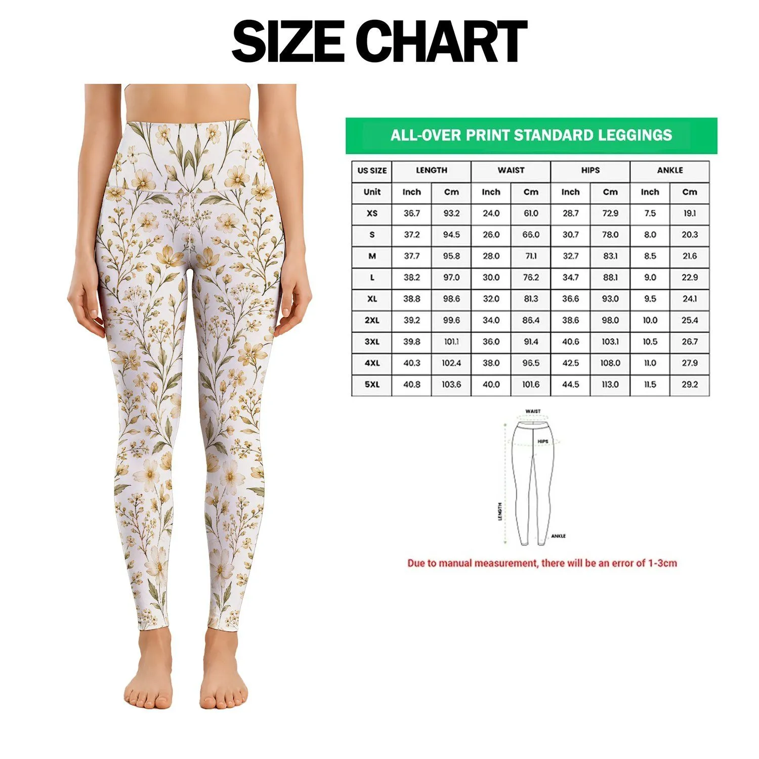 Ivory Gold Wildflower Motifs for Yoga, Pilates and Everyday Wellness for Active Women Leggings - 1