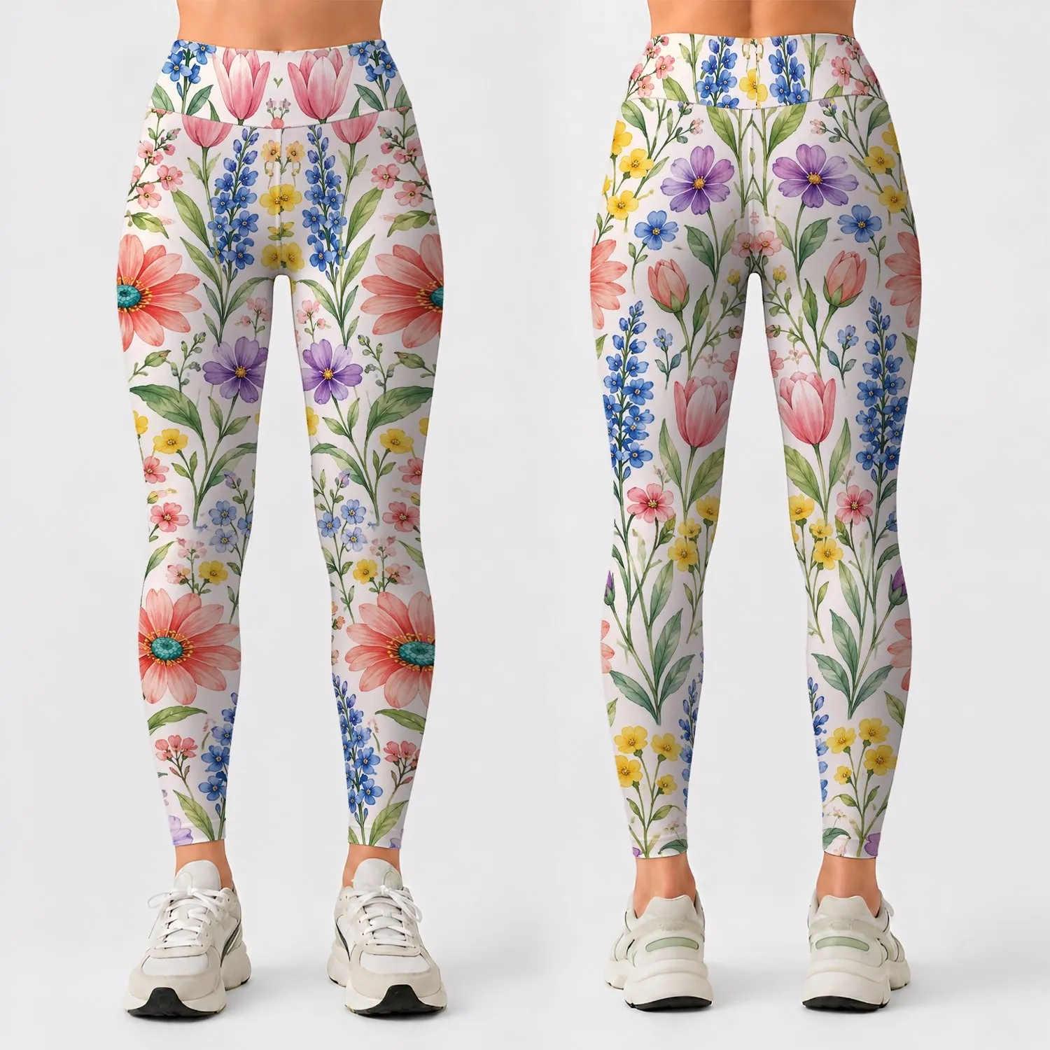 Pastel Wildflower Blooms for Yoga, Pilates, Travel and Everyday Springtime Style Leggings - 1