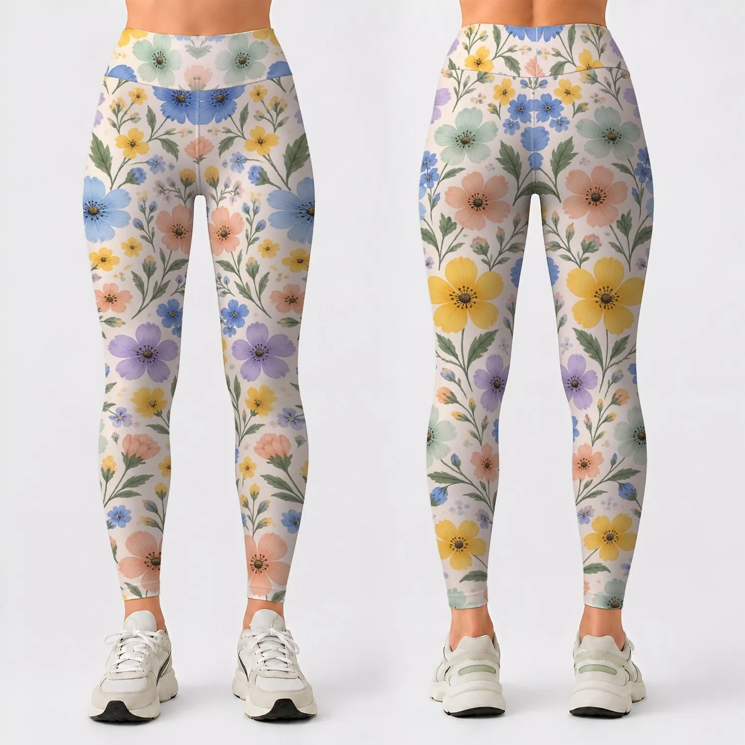 Pastel Ditsy Meadow Flowers for Yoga, Pilates, and Everyday Spring Style Leggings - 1