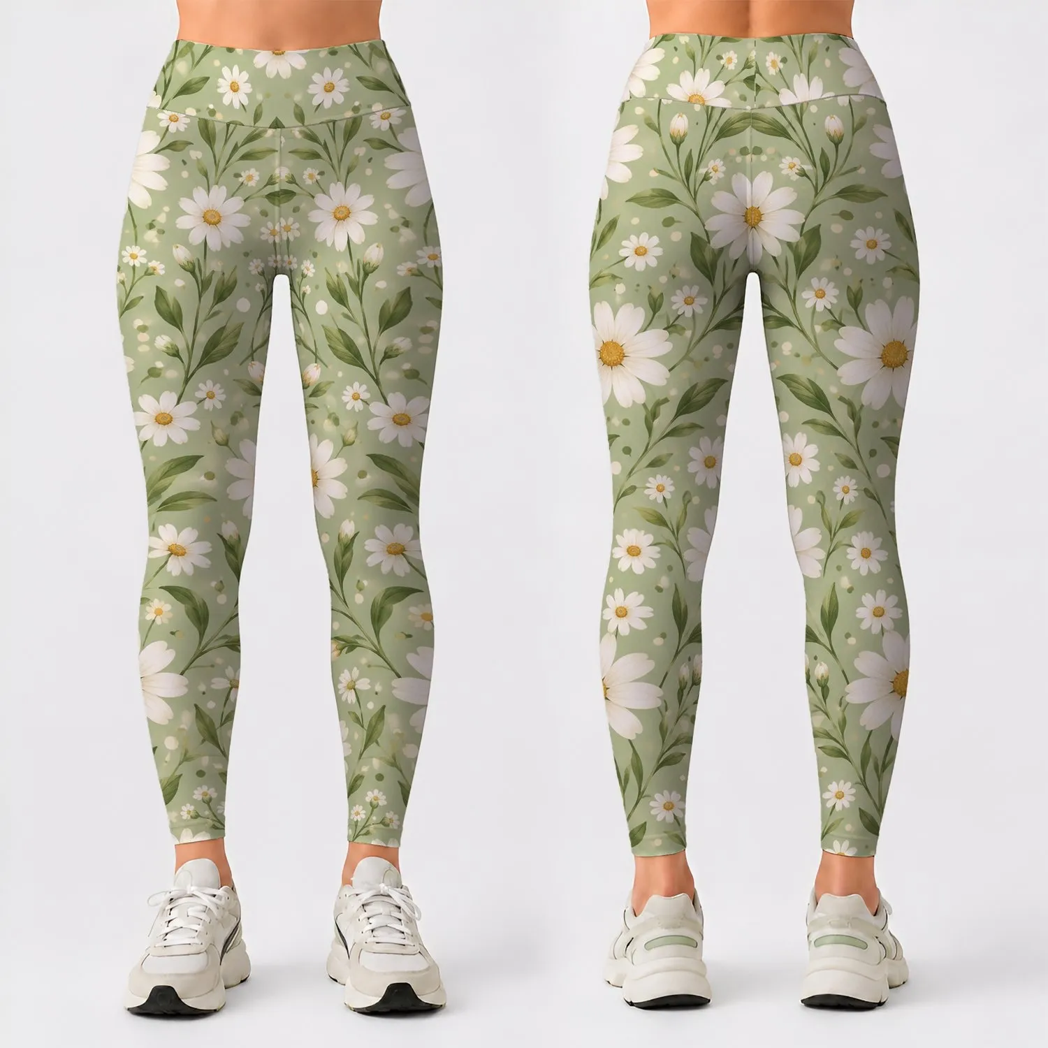 Little White Daisies for Yoga, Pilates, and Relaxed Everyday Wear Leggings - 1