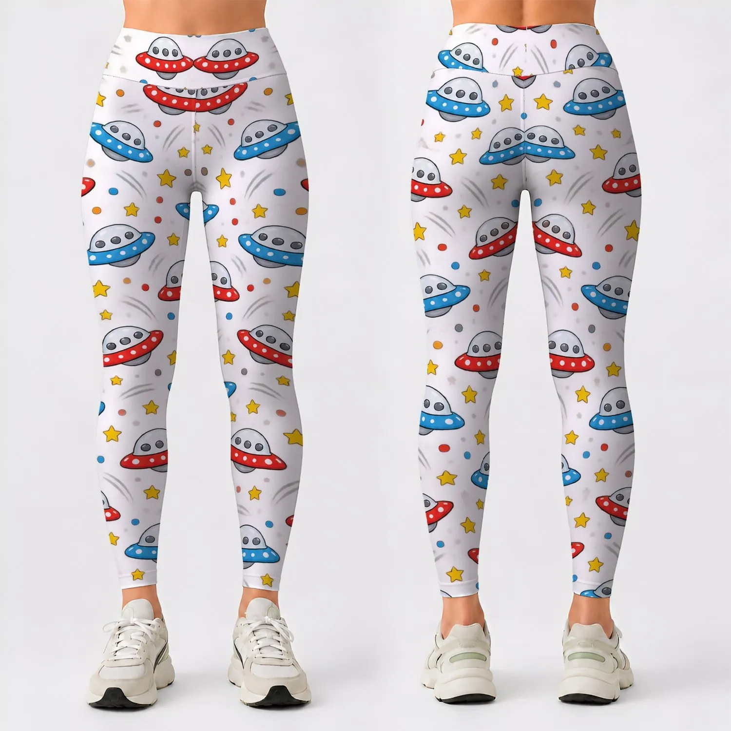 Whimsical Flying Saucer Aircraft for Yoga, Pilates, Travel and Everyday Wear Leggings - 1