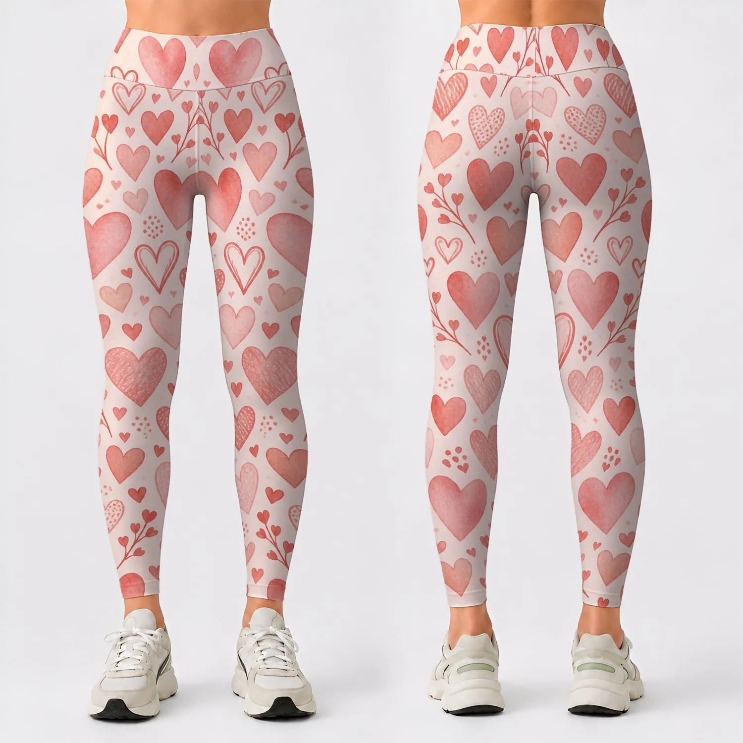Coral Heart Motifs for Yoga, Pilates and Relaxed Everyday Wellness for Active Women Leggings - 1