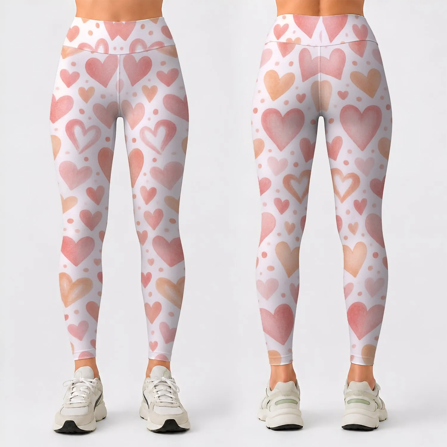 Soft Peach Heart Motifs for Yoga, Pilates, Commuting and Everyday Wear for Women Leggings - 1