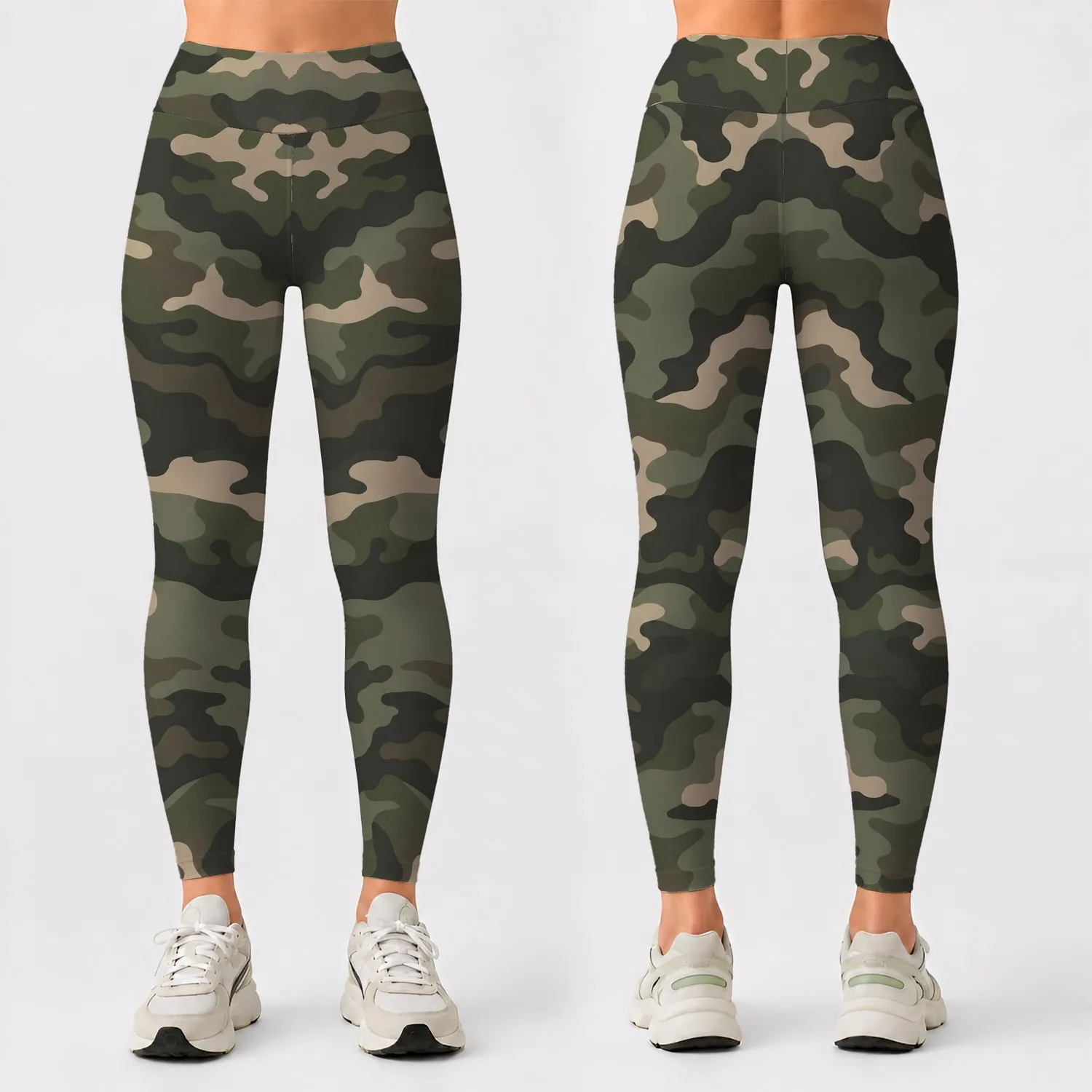 Olive Woodland Camo for Outdoor Yoga, Running, Hiking, and Everyday Activewear Leggings - 1