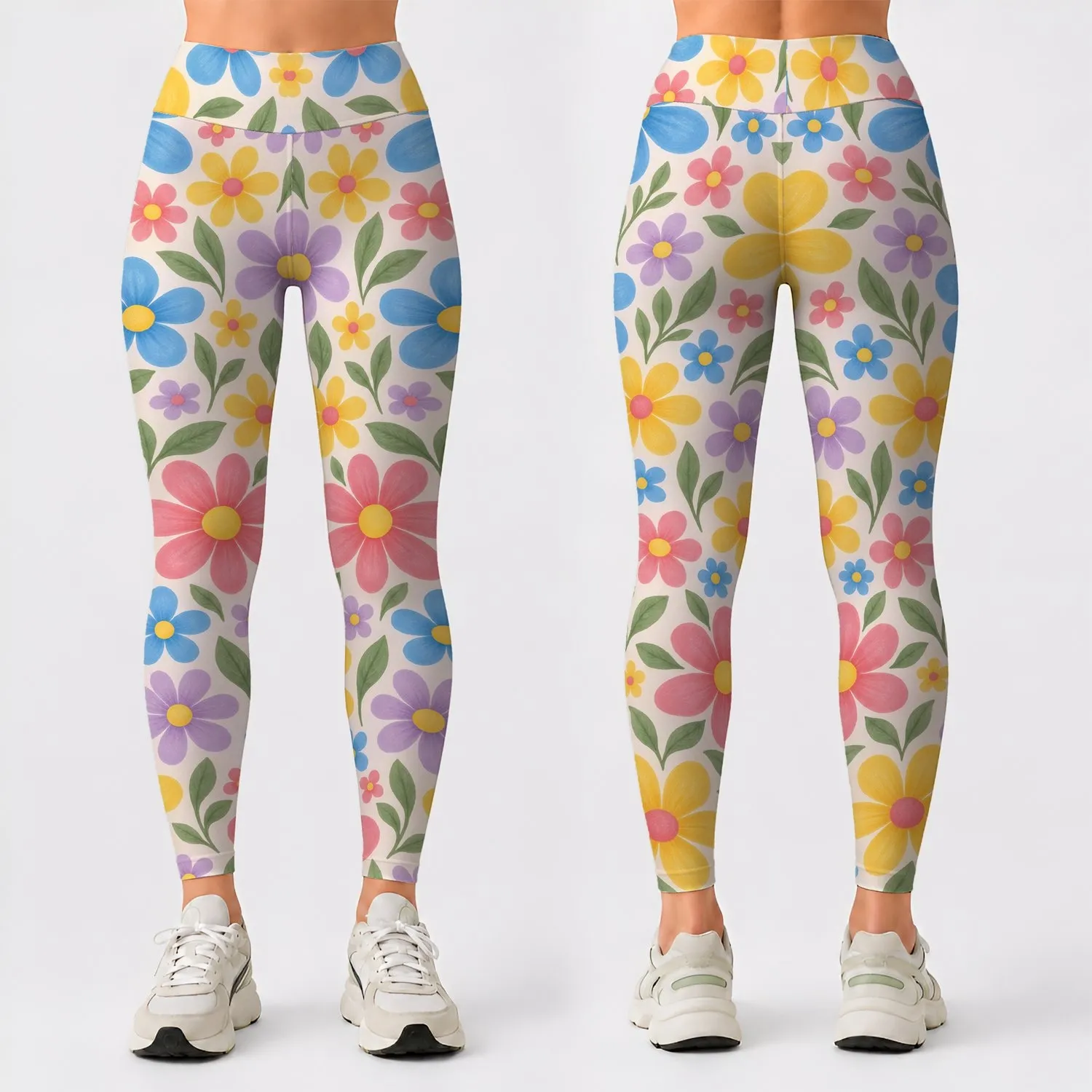 Pastel Daisy Blossoms for Cheerful Yoga, Running and Everyday Activewear for Women Leggings - 1