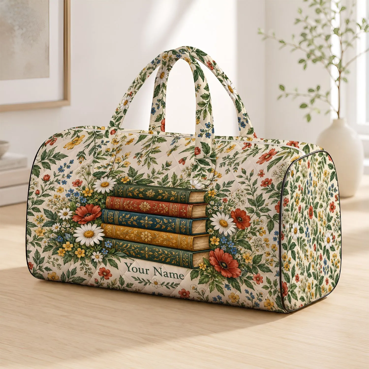 Vintage Books and Wildflowers for Relaxing Beach Reading Getaways and Boho Escapes Quilted Weekend Bag - 1