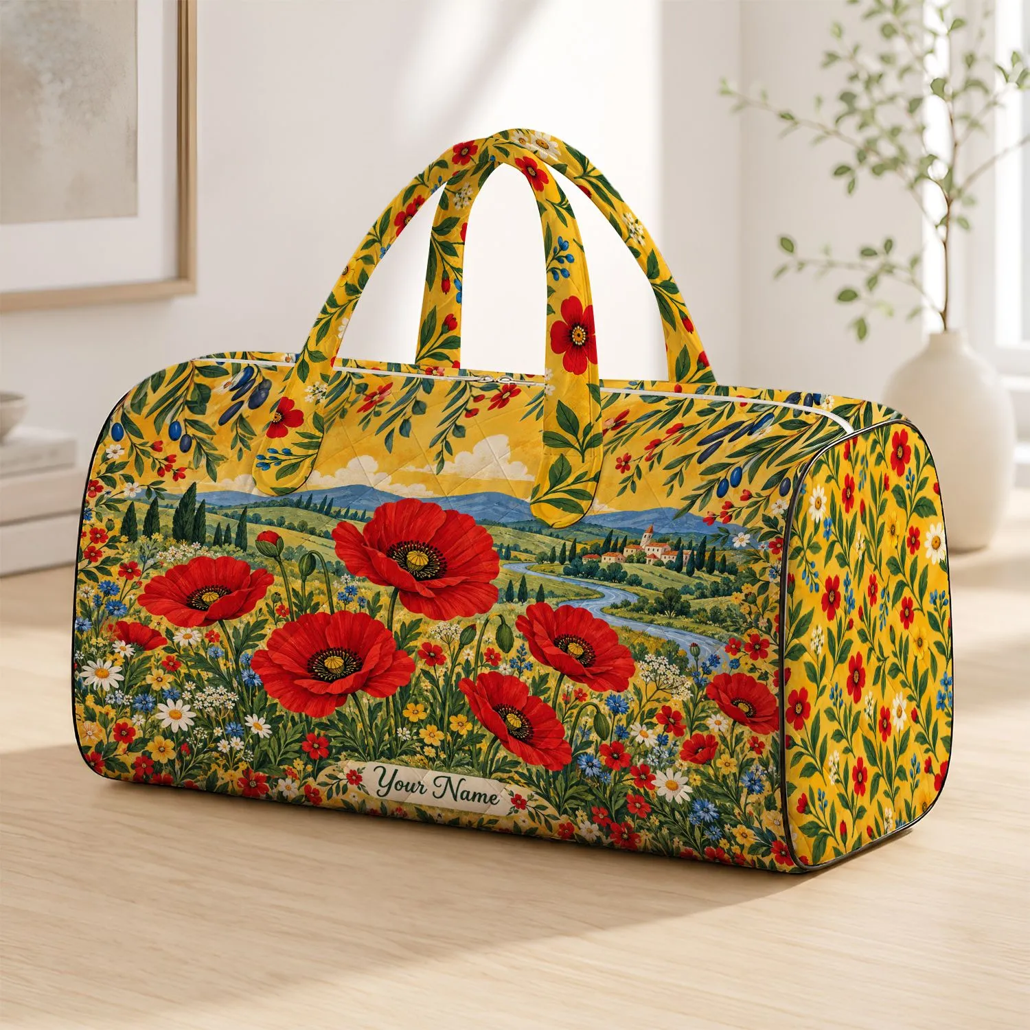 Crimson Poppy Meadow and Wildflowers for Bohemian Weekend Getaways Quilted Weekend Bag - 1