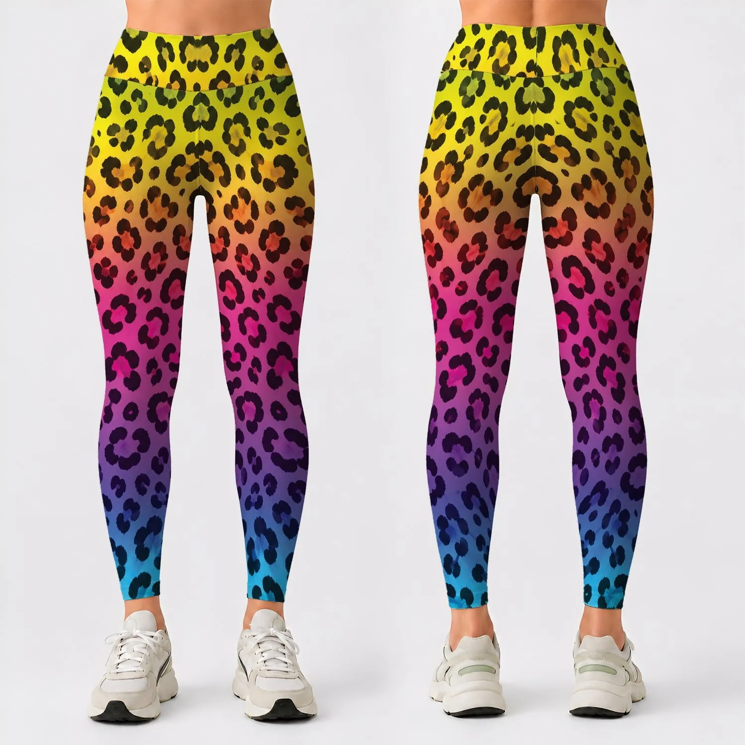 Neon Lime Rainbow Leopard Spots for Bold Gym Sessions and Outdoor Running Style Leggings - 1