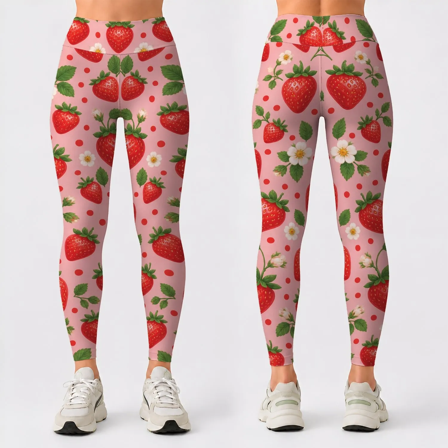 Sweet Strawberry and Dot Motifs for Sunny Fitness Days and Casual Summer Outings Leggings - 1