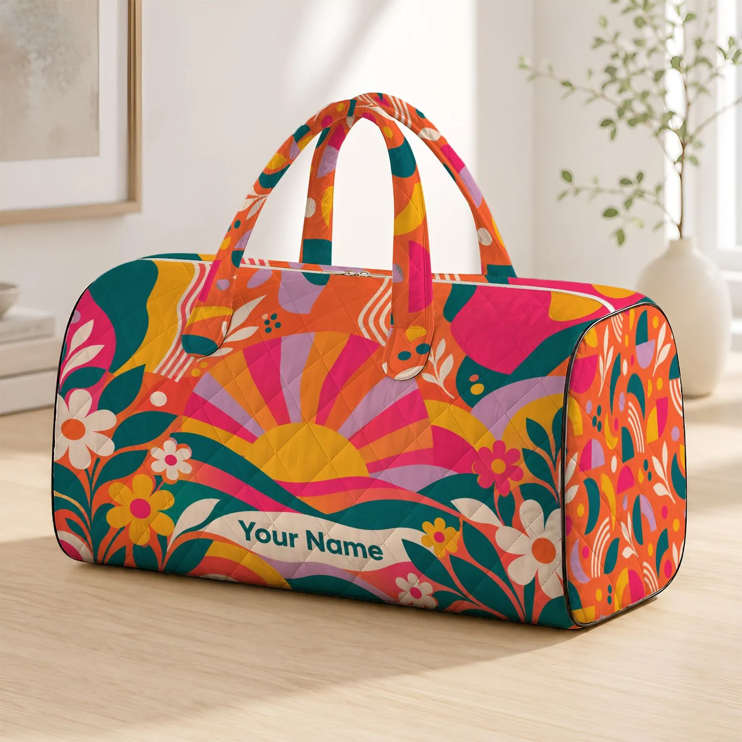 Bold Color-Block Shapes for Sunny Beach Escapes, Vacations, and Colorful Getaways Quilted Weekend Bag - 1