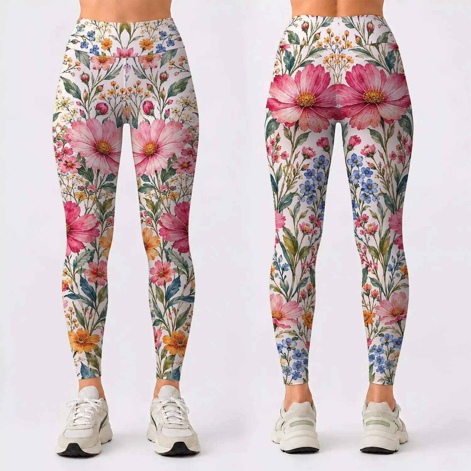 Pink Meadow Blooms for Yoga, Pilates, and Everyday Garden-Inspired Style Leggings - 1
