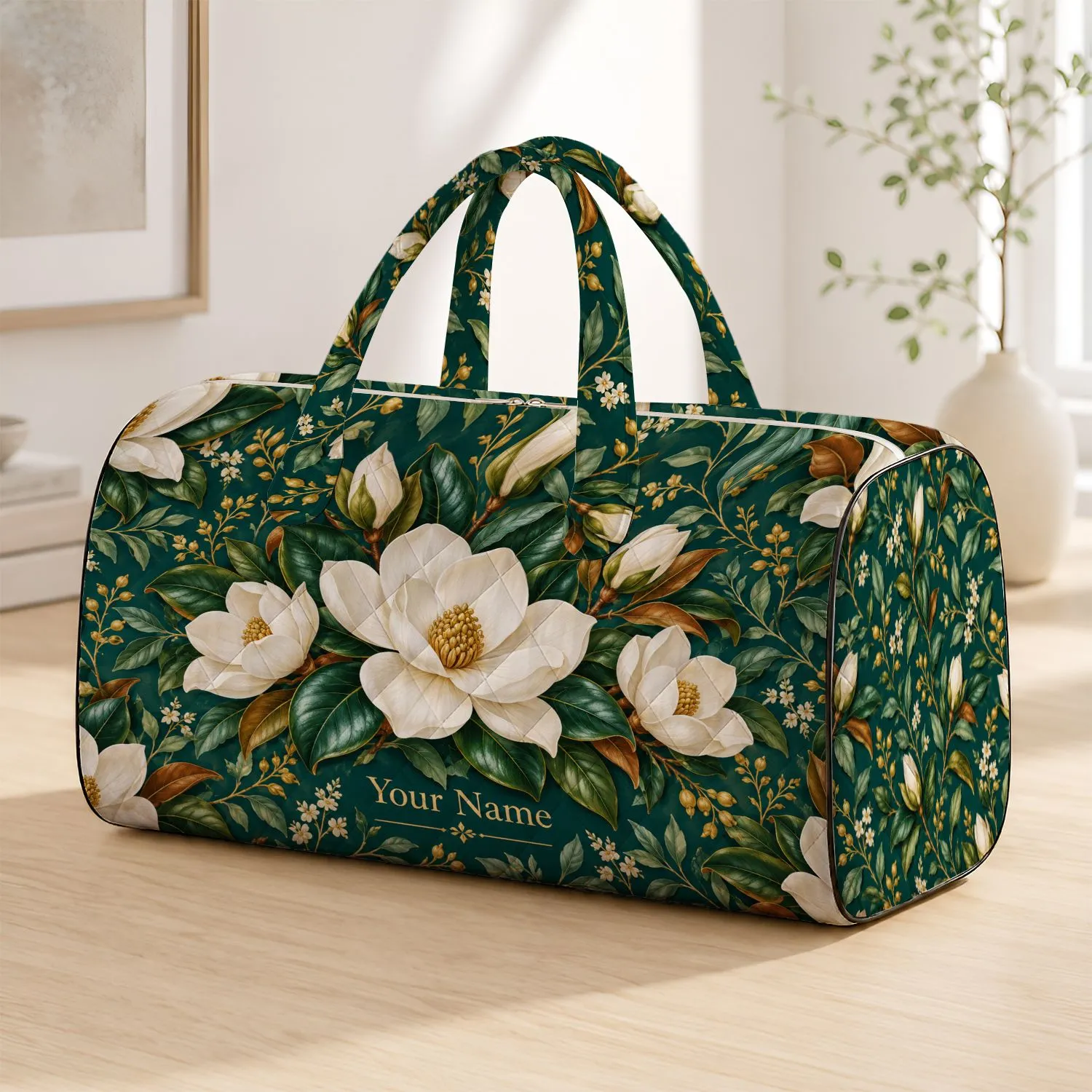 White Magnolia Blossoms with Green Leaves for Relaxed Tropical Beach Vacation Getaways Quilted Weekend Bag - 1