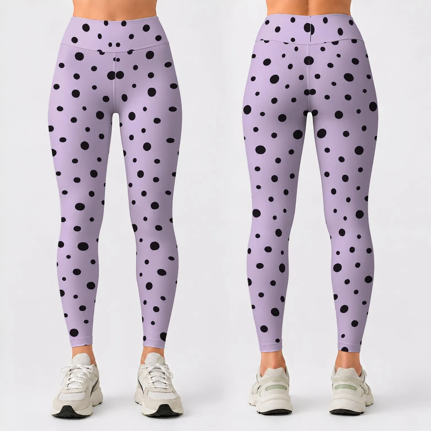 Lavender Black Polka Dots for Yoga, Pilates and Everyday Activewear Leggings - 1