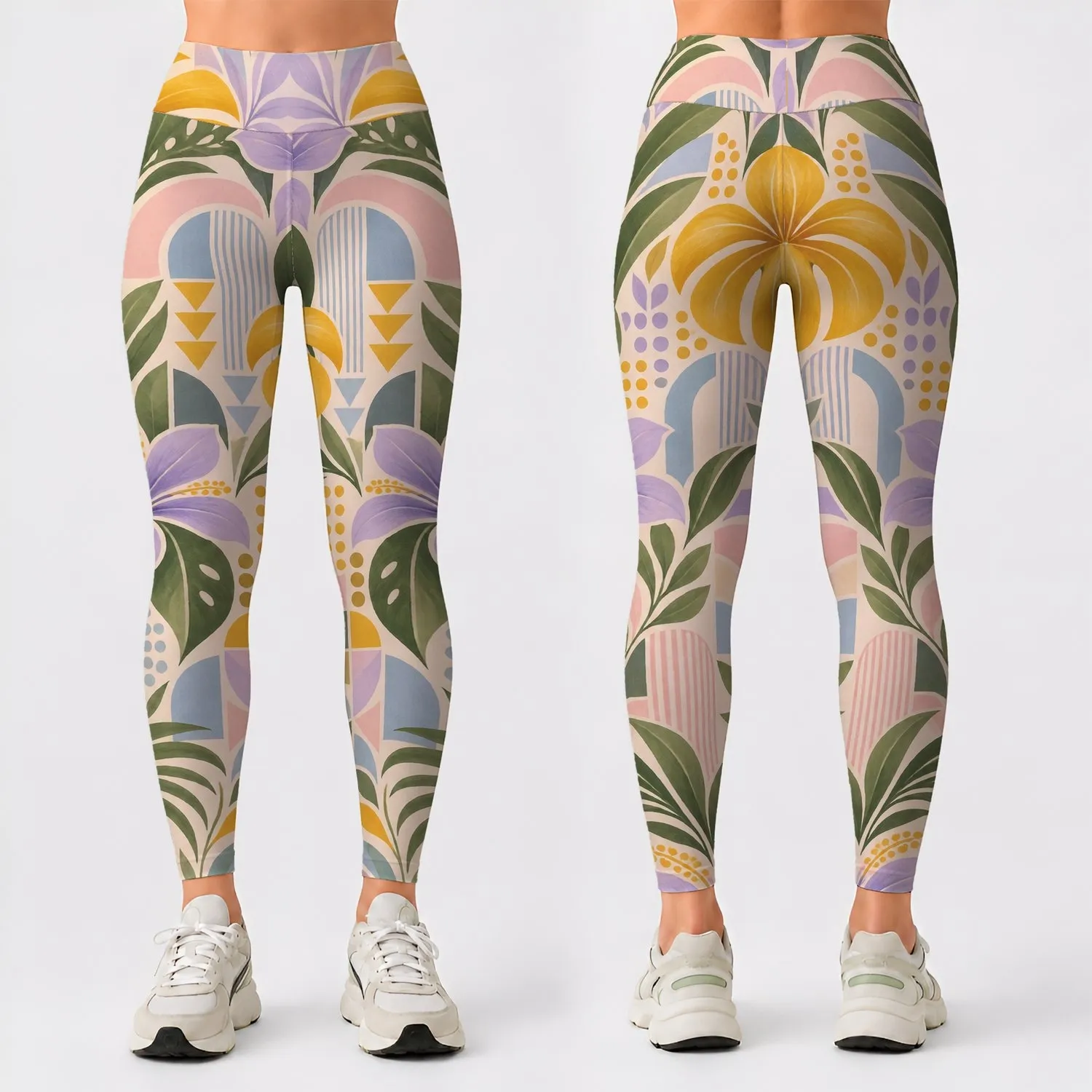 Geometric Tropical Florals for Yoga, Pilates and Everyday Active Living for Active Women Leggings - 1