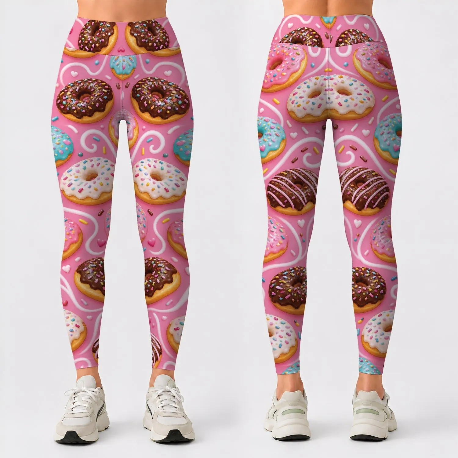 Pink Donut Dessert Motifs for Yoga, Pilates and Sweet Everyday Style Leggings - 1