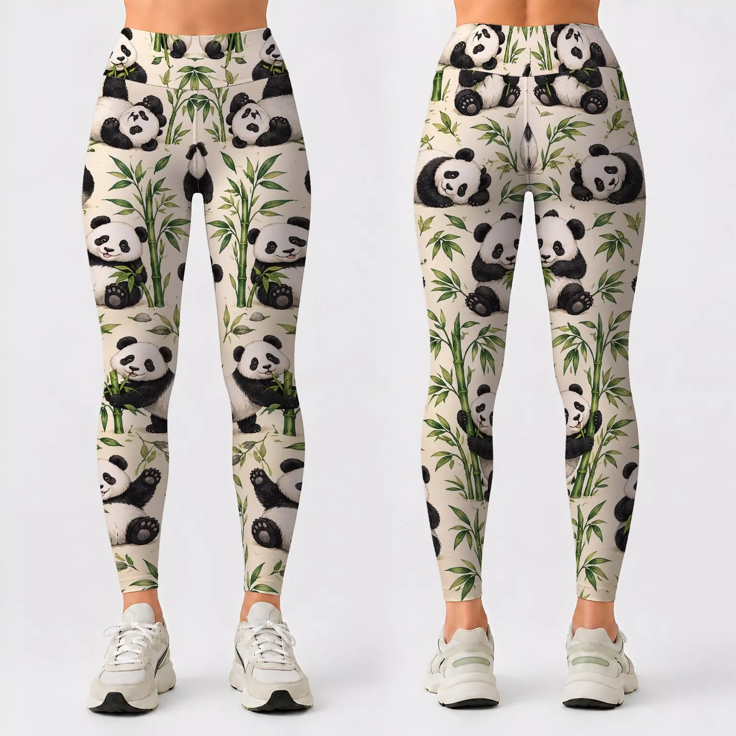 Playful Panda Bamboo Motifs for Yoga Sessions and Everyday Activewear Leggings - 1