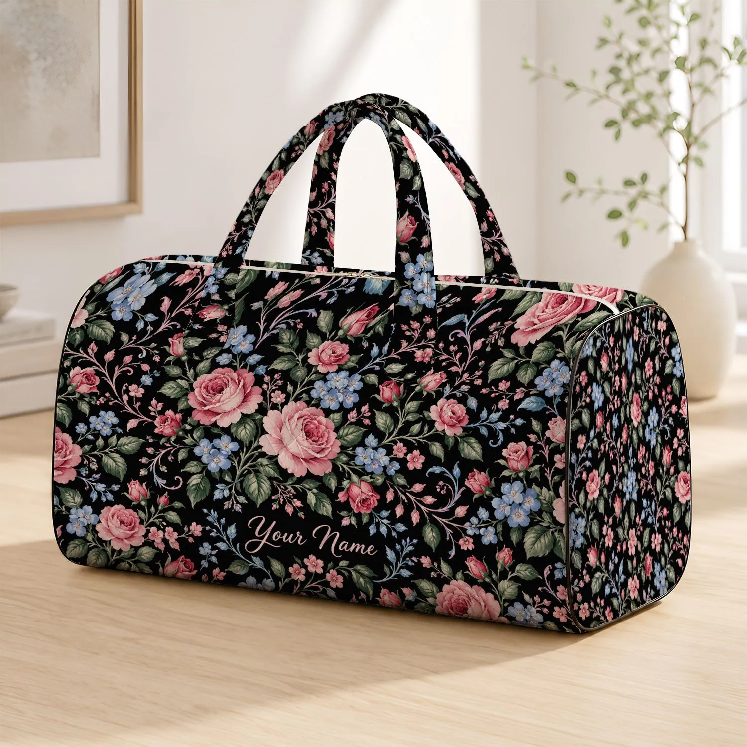 Pink Rose and Bluebell Florals for Campsite Getaways and Weekend Adventures for All Quilted Weekend Bag - 1