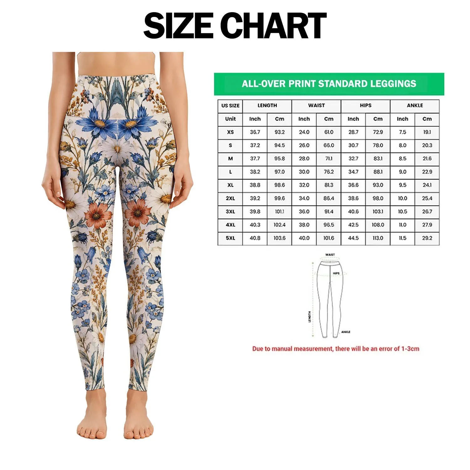 Blue Wildflowers and Botanical Blooms for Yoga, Pilates and Everyday Active Outings Leggings - 1