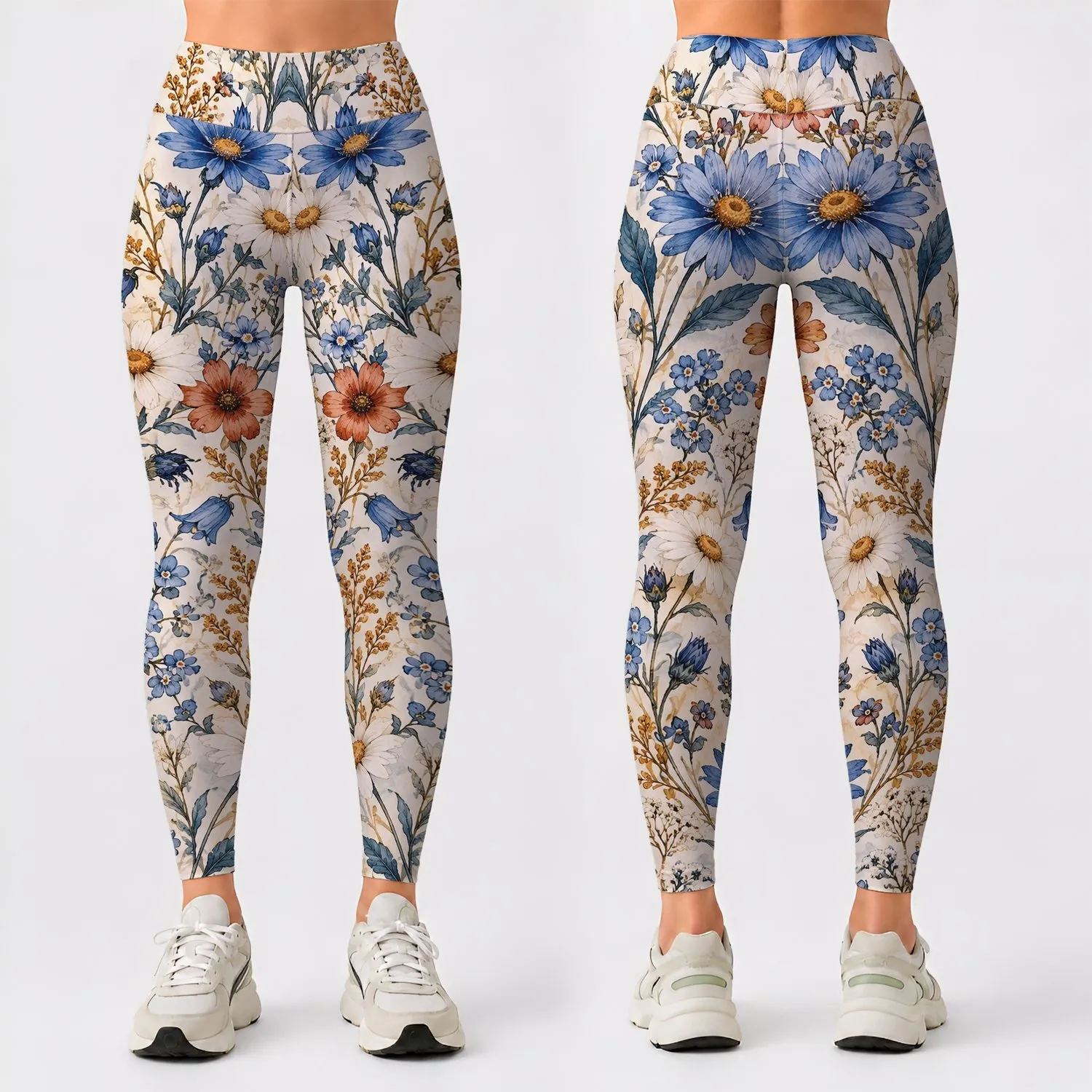Blue Wildflowers and Botanical Blooms for Yoga, Pilates and Everyday Active Outings Leggings - 1