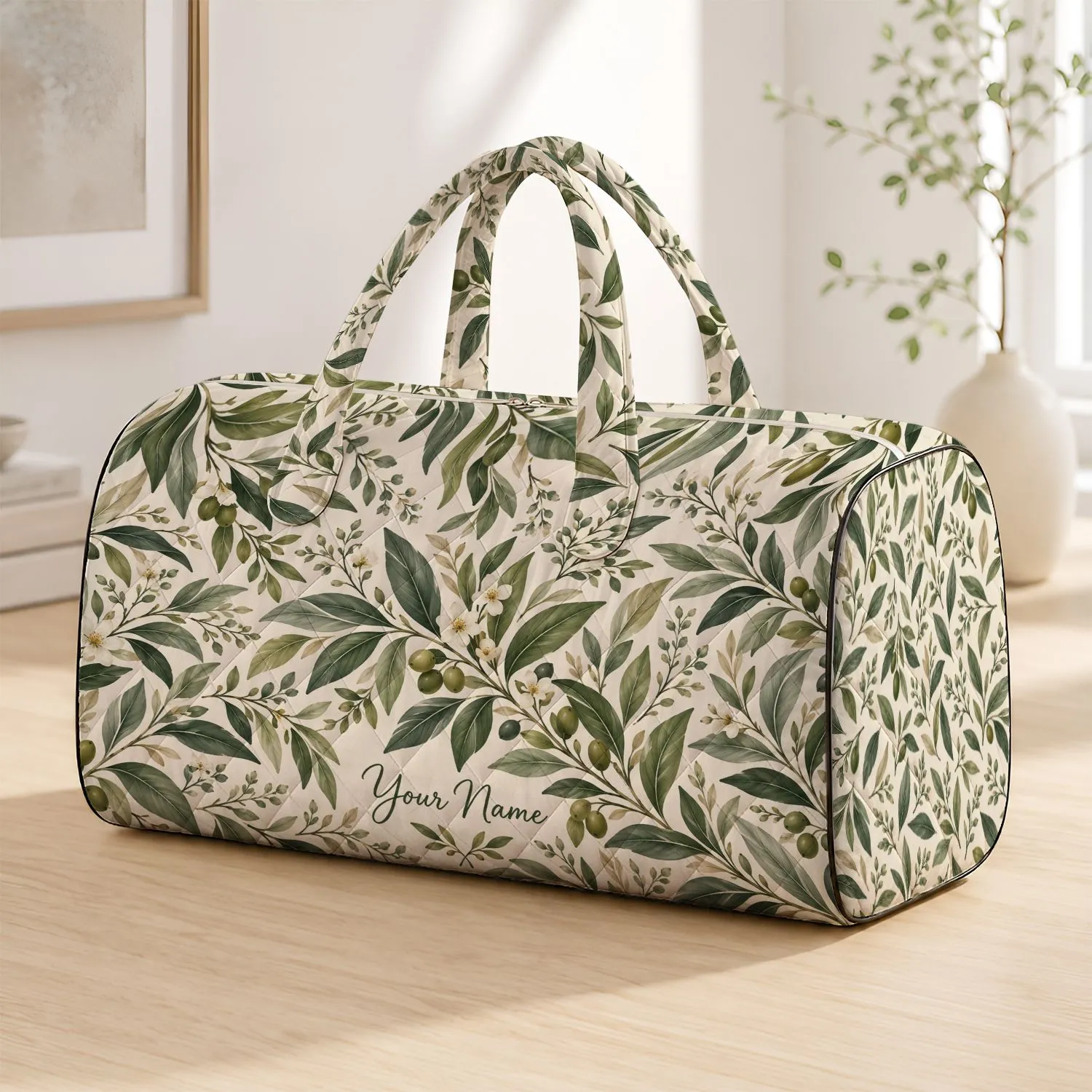 Elegant Sage Botanical Leaves for Coastal Getaways, Relaxed Weekend Escapes and Holidays Quilted Weekend Bag - 1