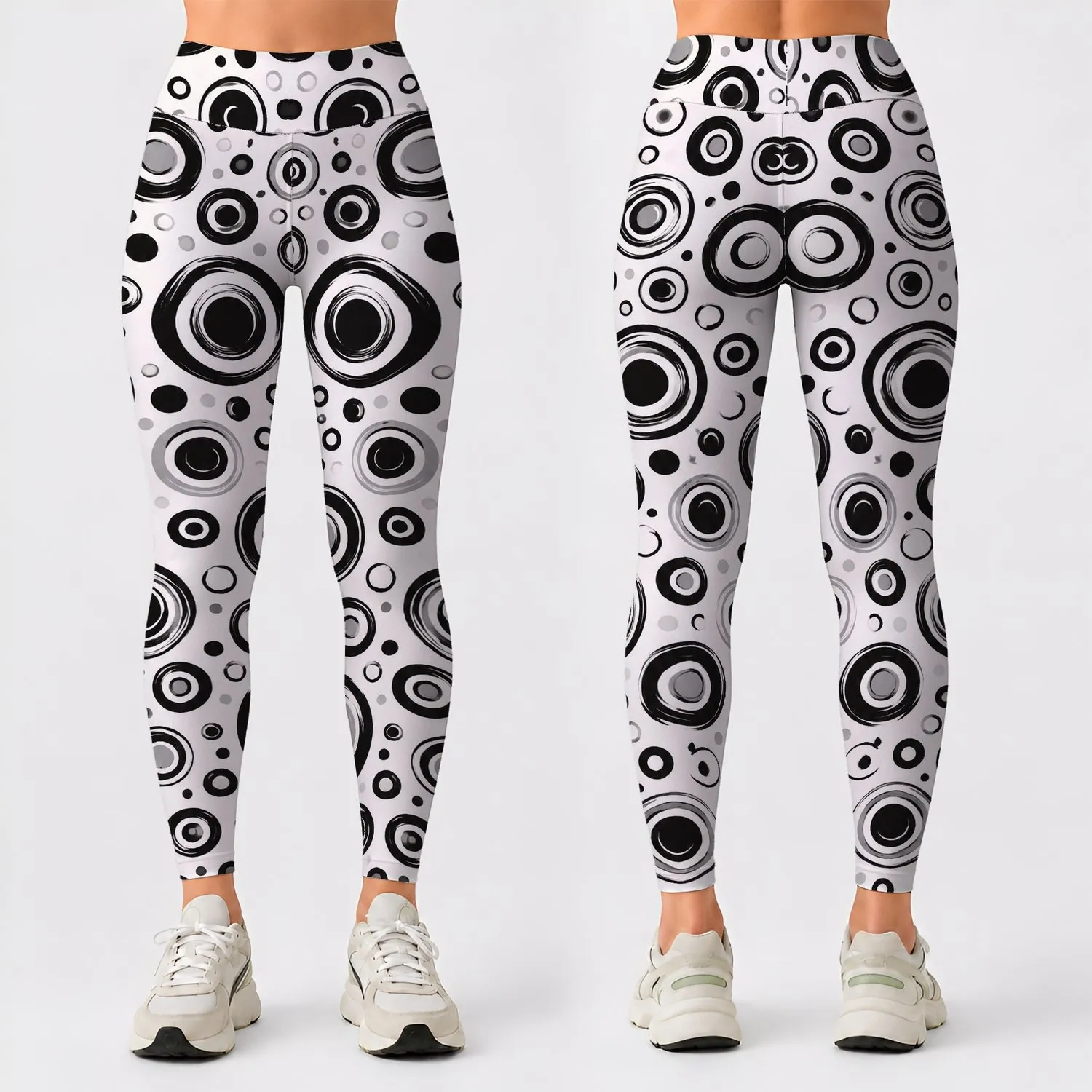 Monochrome Concentric Polka Dots for Yoga, Pilates and Everyday City Style for Women Leggings - 1