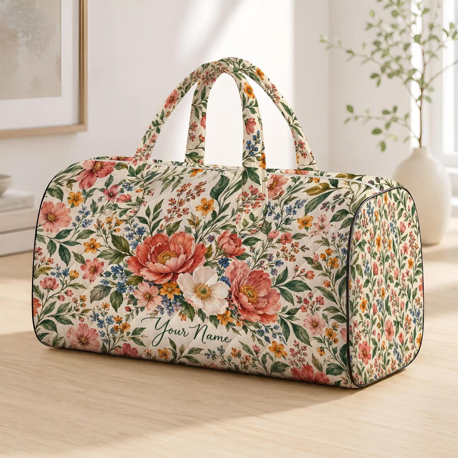 Watercolor Wildflower Blooms for Beach Getaways and Relaxed Coastal Weekend Escapes Quilted Weekend Bag - 1