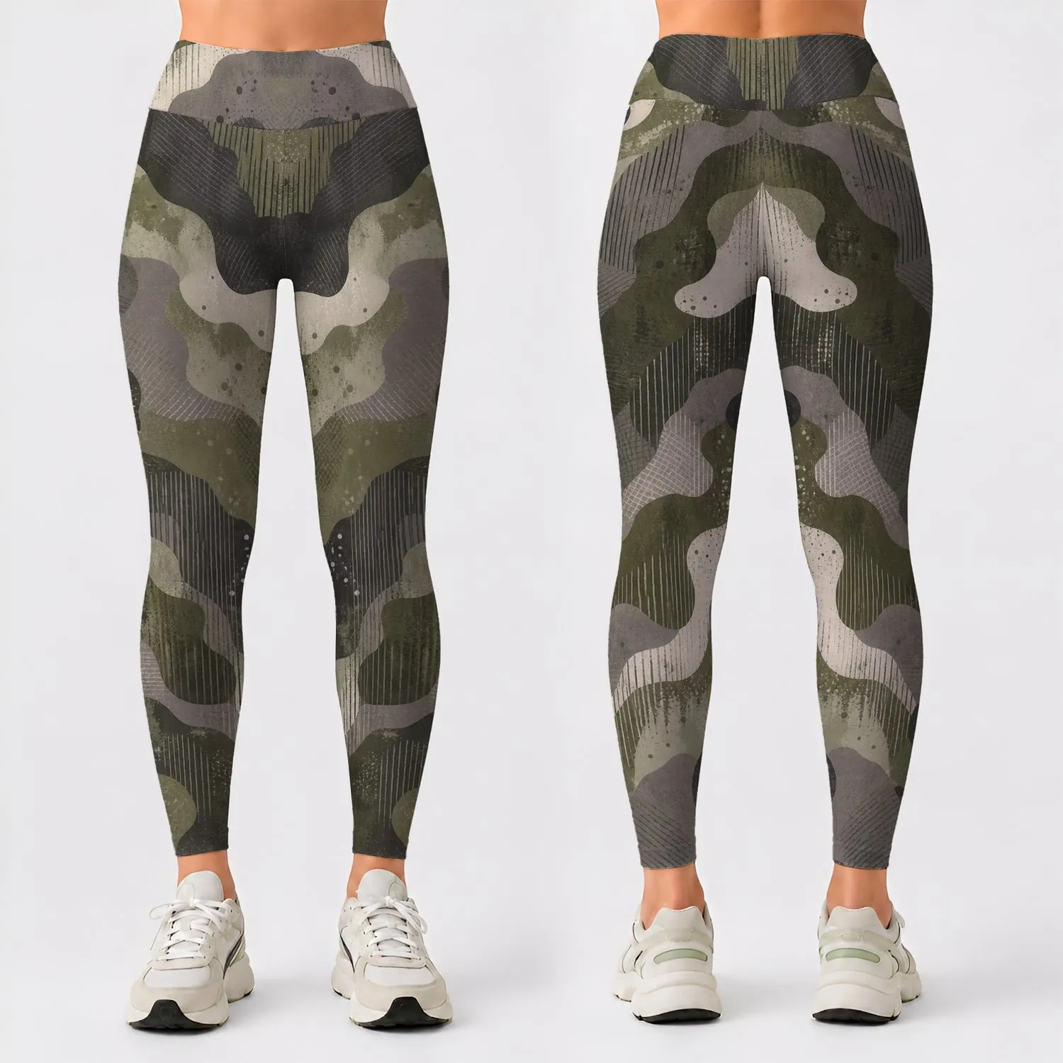 Modern Olive Camo Color Blocks for Yoga, Pilates and Everyday Activewear Style for Her Leggings - 1