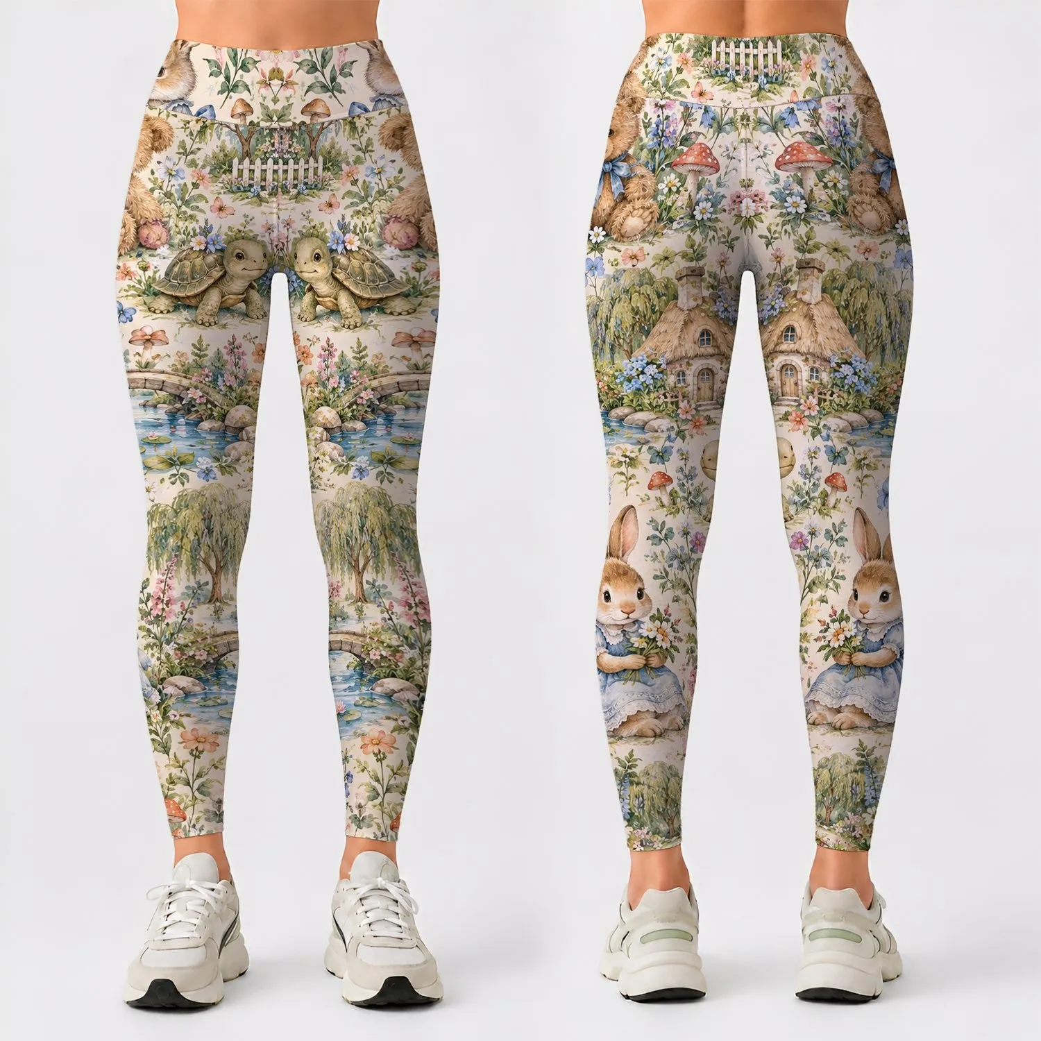 Watercolor Woodland Bunnies, Bears And Turtles For Yoga And Everyday Garden Outings Leggings - 1