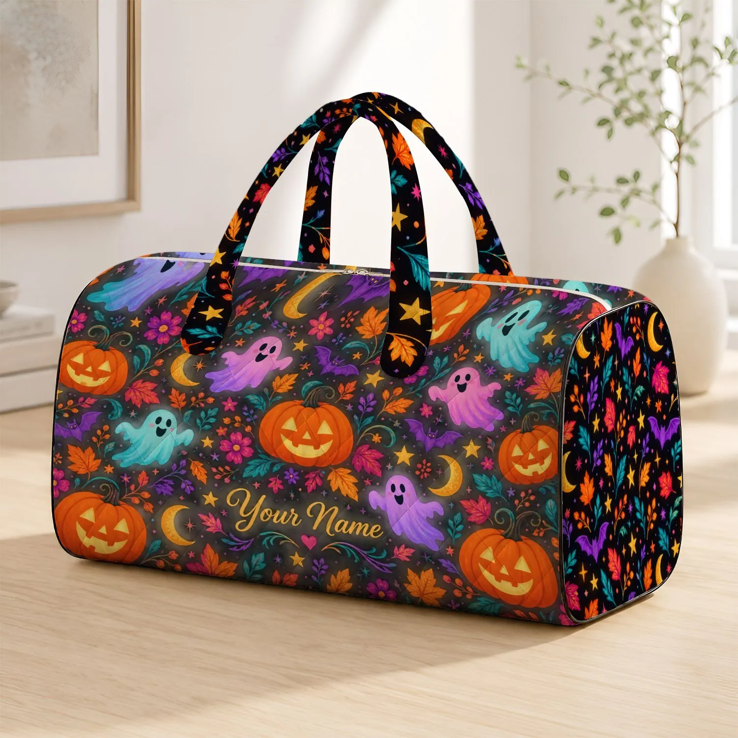 Halloween Ghost and Jack O Lantern Motifs for Spooky Autumn Getaways and Fall Travel Quilted Weekend Bag - 1