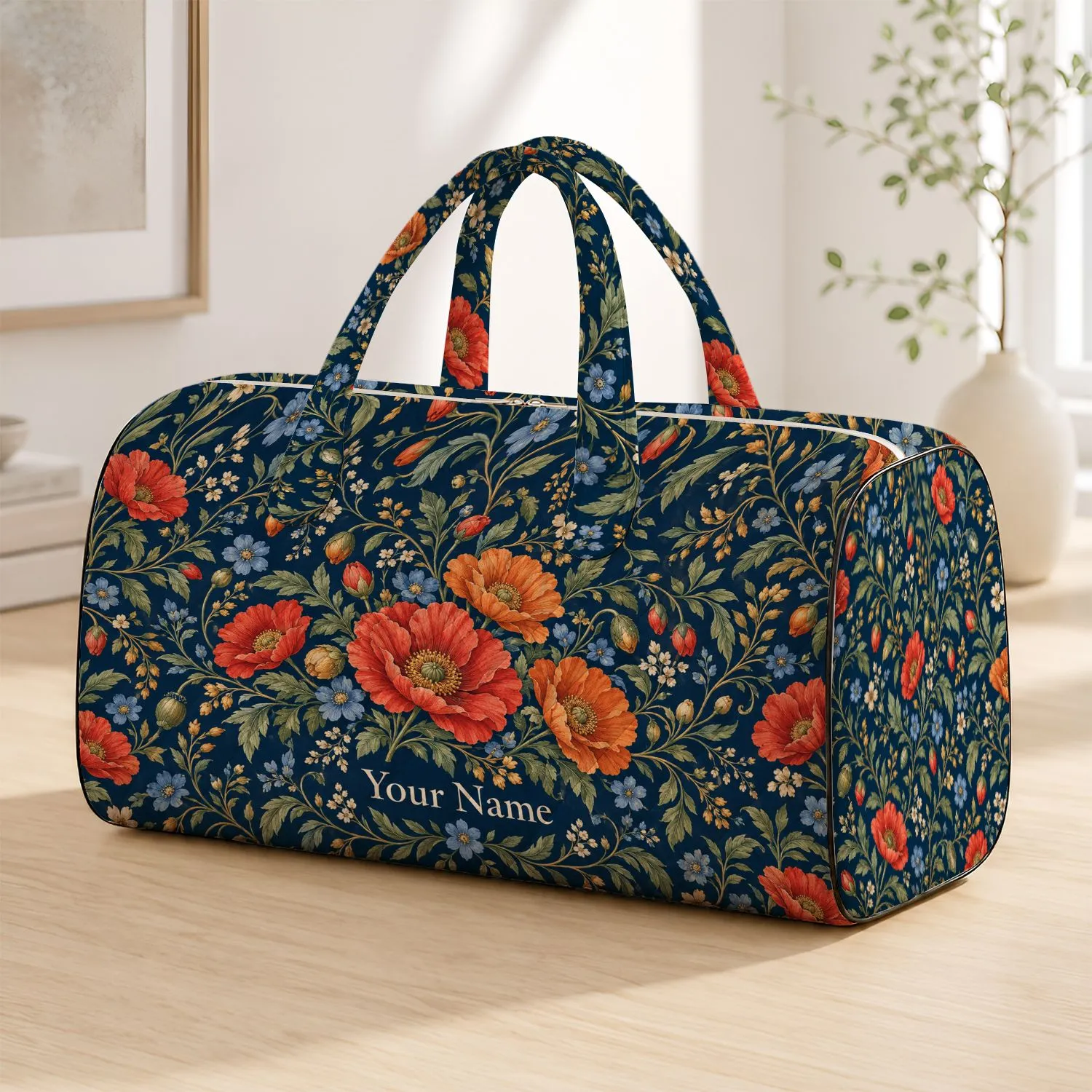 Navy Wildflower Vines for Coastal Getaways and Relaxed Weekend Adventures Together Quilted Weekend Bag - 1
