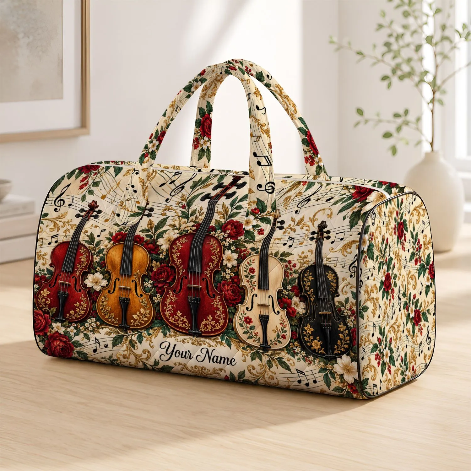 Colorful Violin Ensemble and Musical Notes for Concert Lovers and Music Travel Quilted Weekend Bag - 1